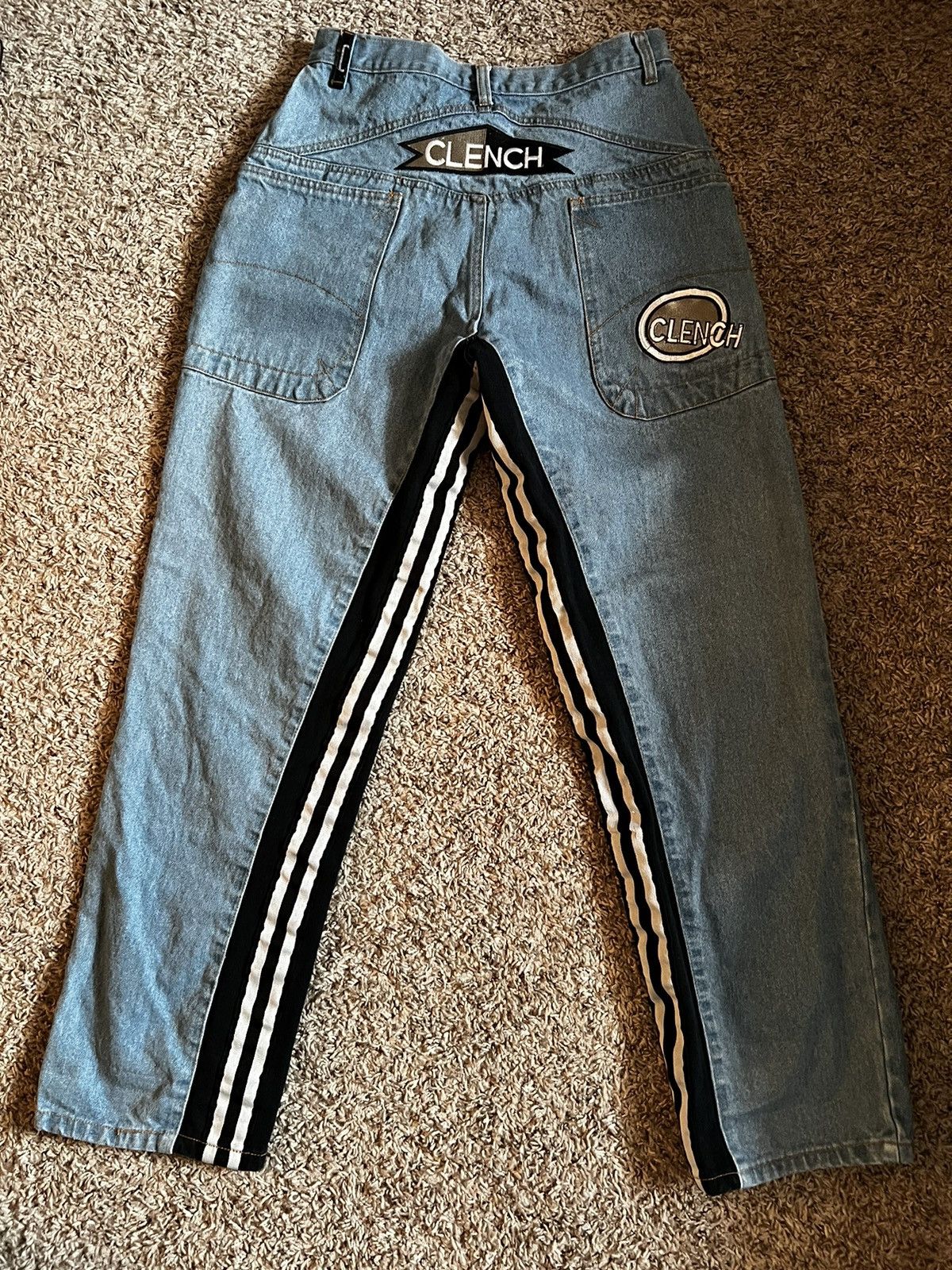 Clench × Vintage Clench Striped Baggy Patch work denim Size US 29 - 1 Thumbnail