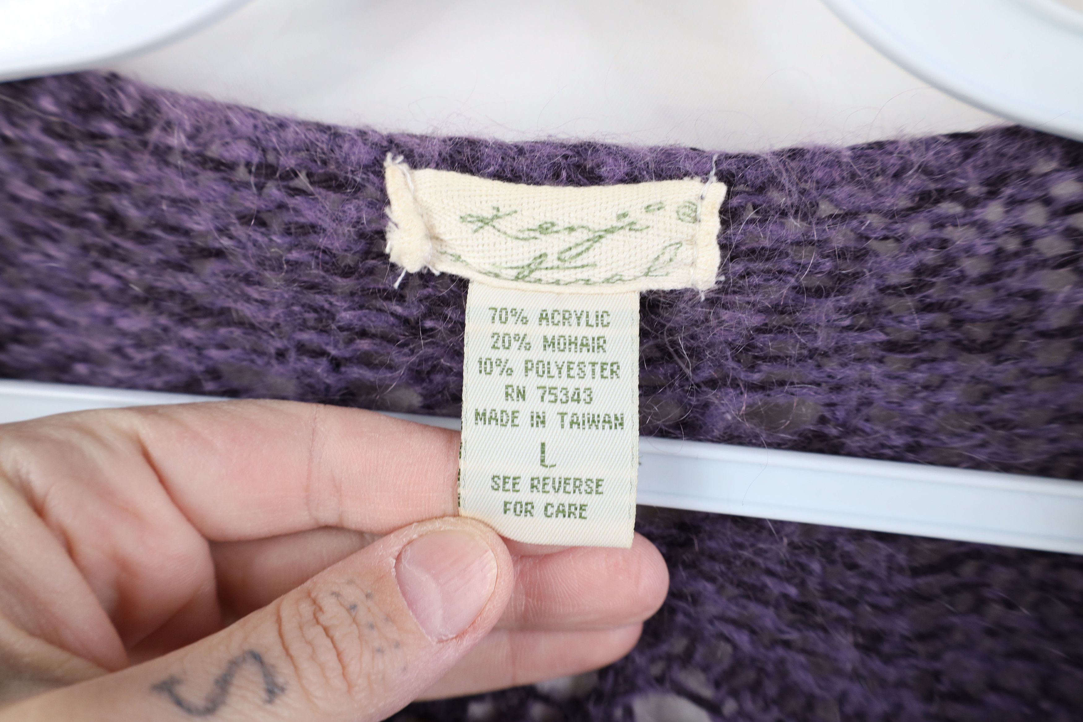 Vintage Vintage 90s Y2K Babydoll Mohair Knit Cardigan Sweater Size L / US 10 / IT 46 - 6 Thumbnail