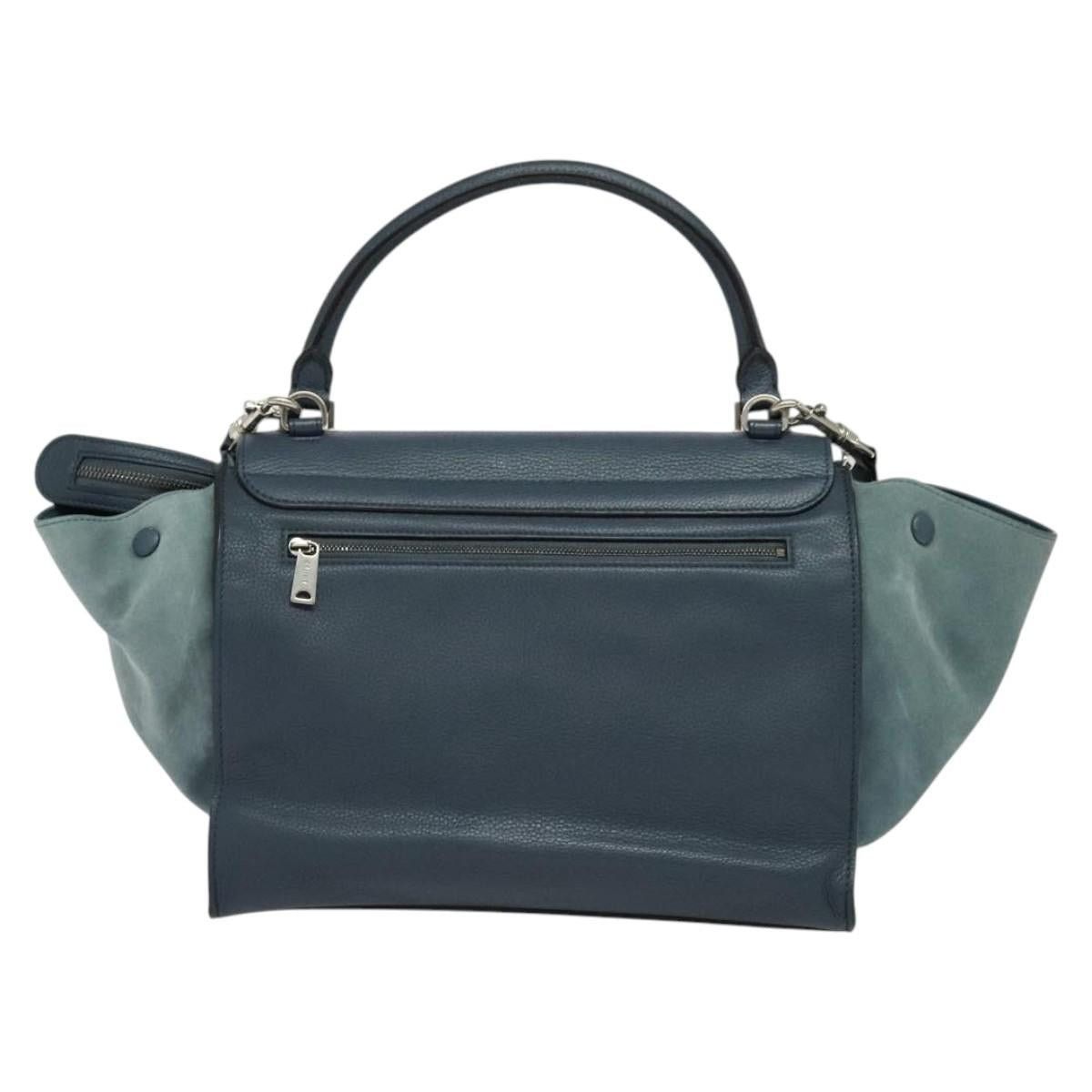 Celine CELINE Trapeze Hand Bag Leather Suede Blue Silver Size ONE SIZE - 3 Thumbnail