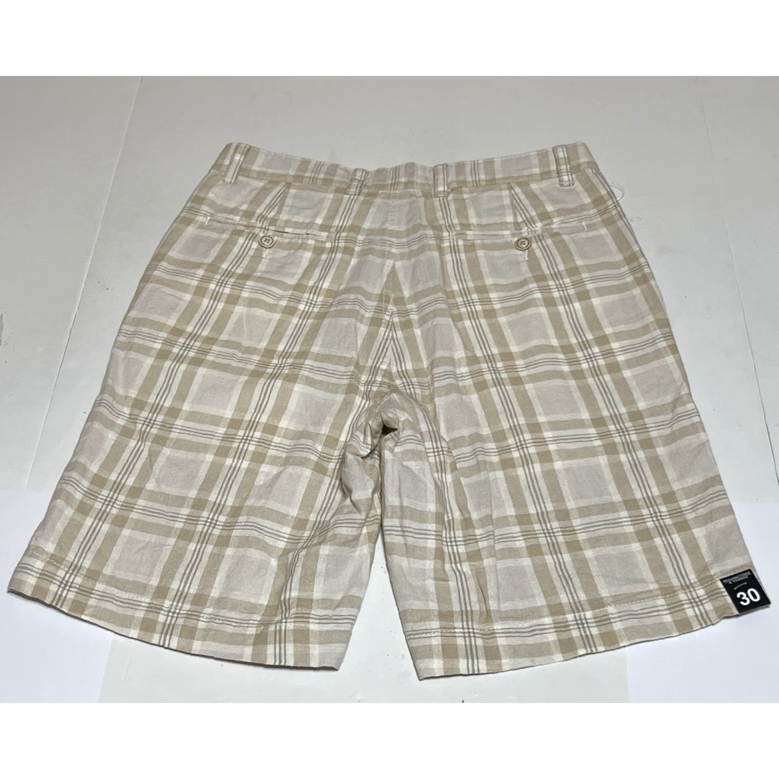 Roundtree & Yorke Roundtree & Yorke Shorts Mens 30 Plaid Linen Blend Classic Fit Flat Front Beige 9in Inseam Casual Mens Size US 30 / EU 46 - 2 Thumbnail