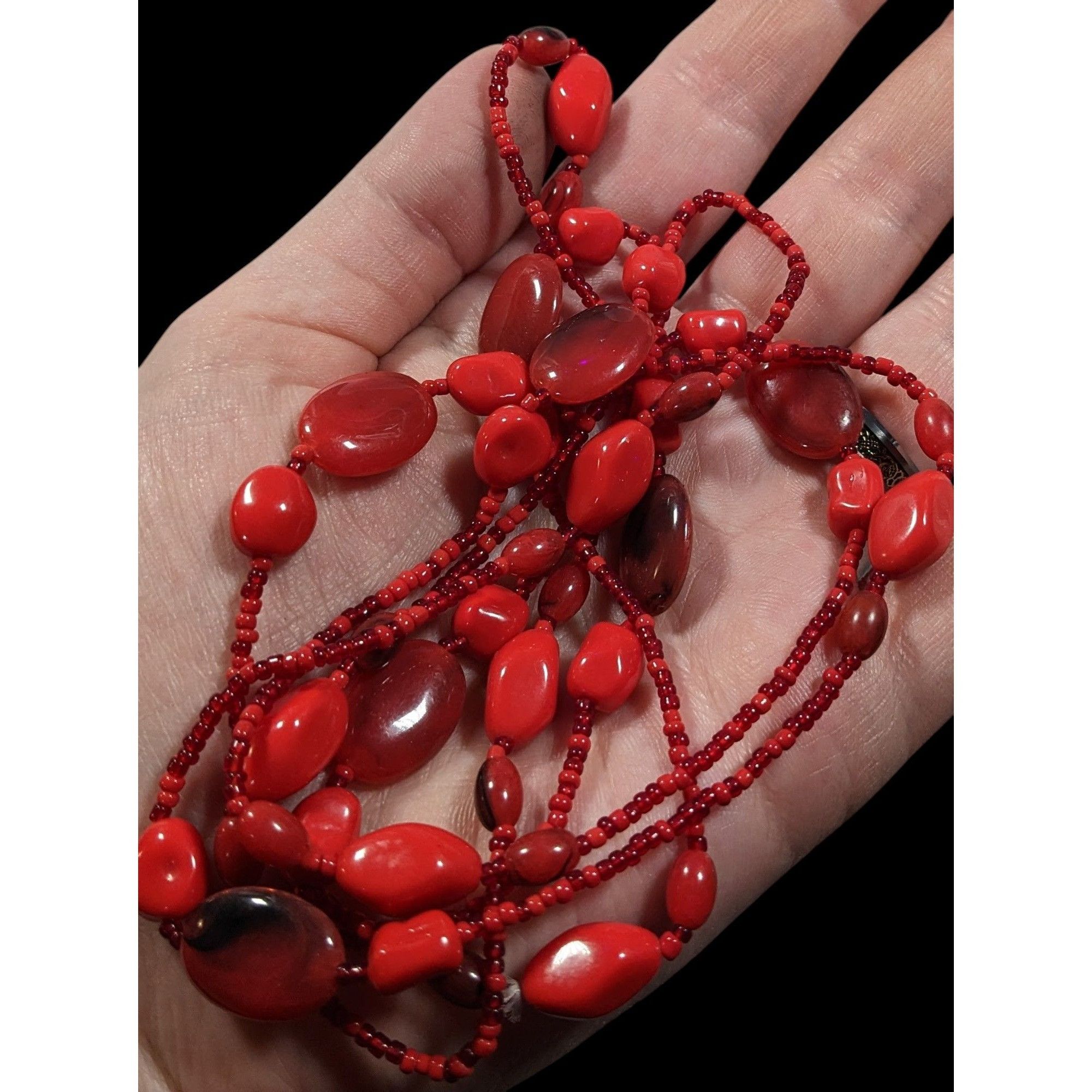 Other Bold Red Glass And Acrylic Beaded Opera Necklace Size ONE SIZE - 4 Thumbnail