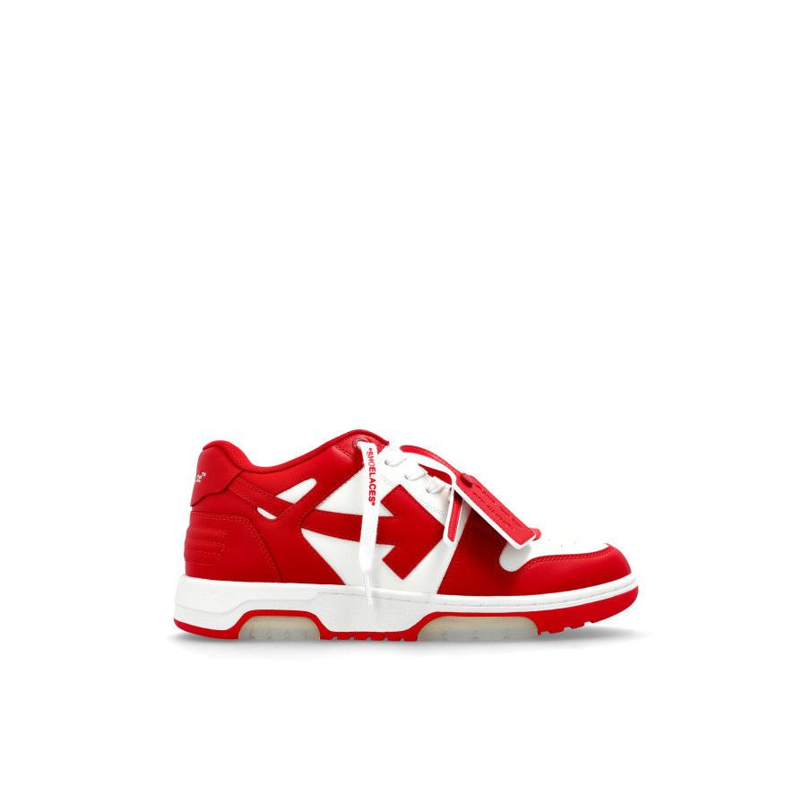 OFF-WHITE Tag Out Of Office Red Leather Sneakers New & Authe
