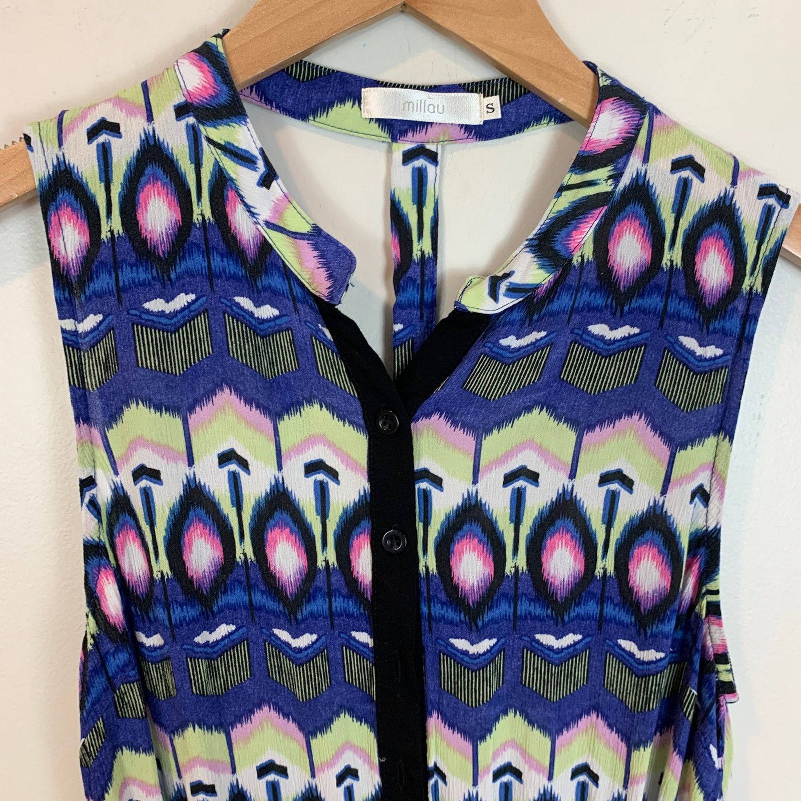 Other Millau Romper Blue Pink Ikat Button Front Cutout Back S Size 27" / US 4 / IT 40 - 4 Thumbnail