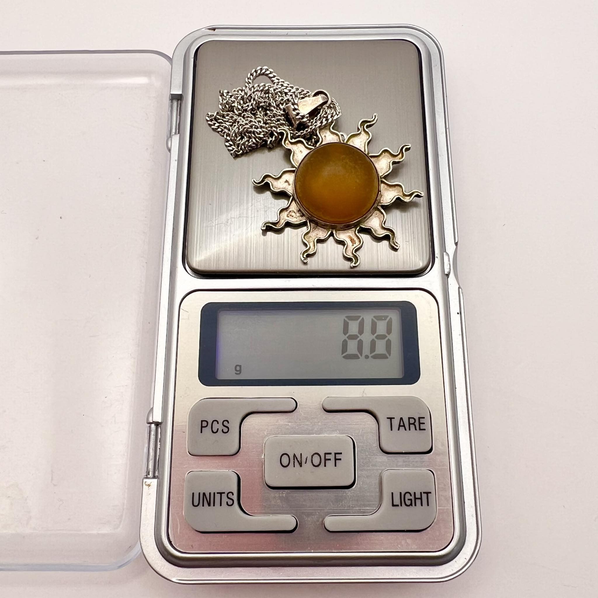 Jewelry Vintage Sterling Silver 925 Necklace Pendant Sun Amber Size ONE SIZE - 6 Thumbnail