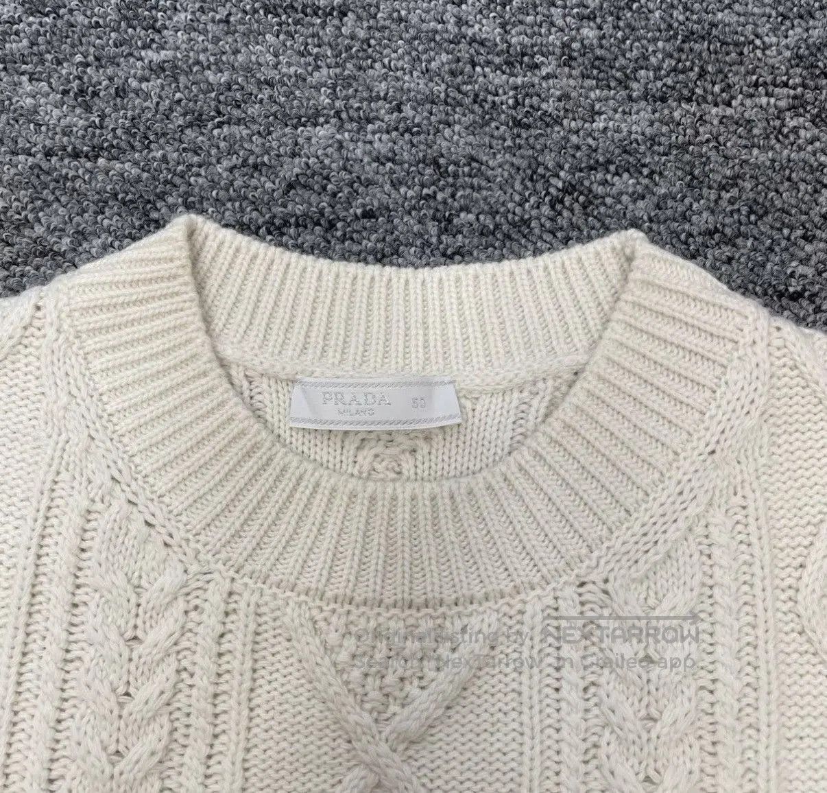 Prada White Cable Knit Crewneck Sweater. Size US M / EU 48-50 / 2 - 3 Thumbnail