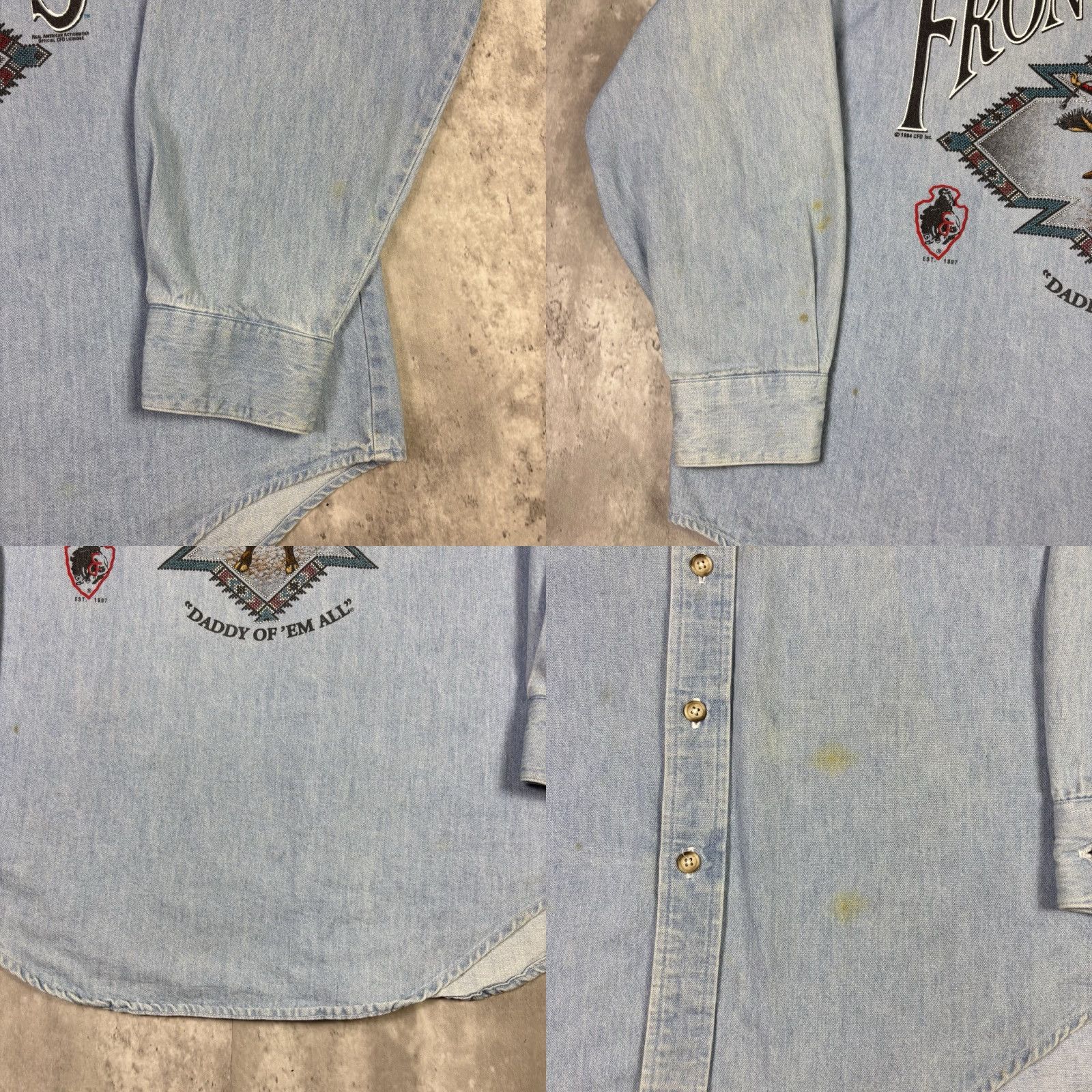 Denime VINTAGE Real American Actionwear Denim Shirt 1994 Cowboy BullRiding Rodeo XL Blue Denim Men’s Shirt Size US M / EU 48-50 / 2 - 8 Thumbnail