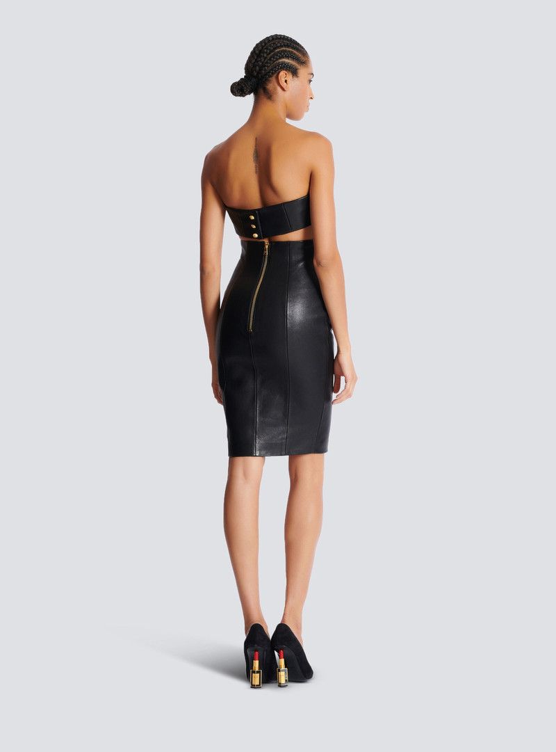 Balmain o1s1wg110526 Strapless Lambskin Dress in Black Size S / US 4 / IT 40 - 4 Thumbnail
