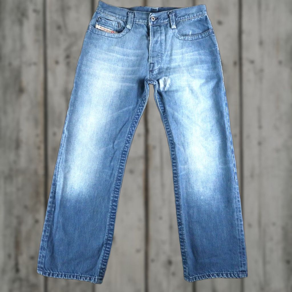 VINTAGE Diesel Rivec Jeans Mens 32x28 Blue Button Fly Relaxed Denim 5-Pocket Solid 90s/2000s Mens Jeans Blue Regular Size 32 x 28