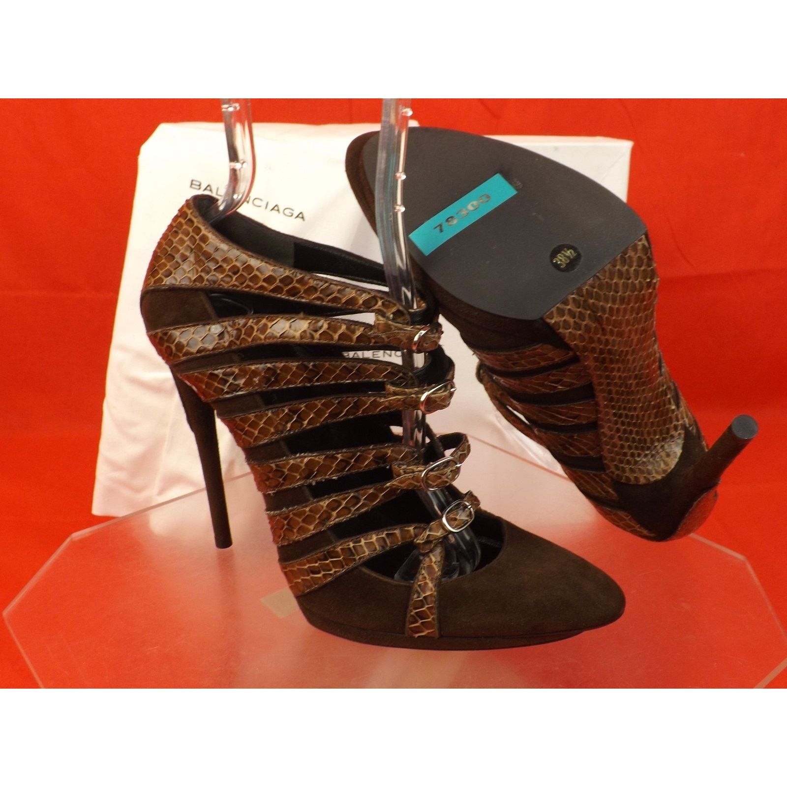 Balenciaga BALENCIAGA BROWN SUEDE PYTHON LEATHER PLATFORM PUMPS 38.5 Size US 8.5 / IT 38.5 - 8 Thumbnail