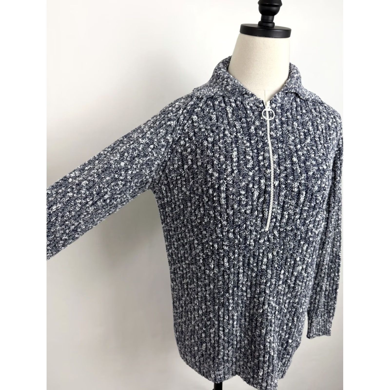 Vintage VINTAGE Womens Medium Sweater 70s Navy 1/2 Zip Raglan Knit Pullover Ski Size M / US 6-8 / IT 42-44 - 7 Thumbnail