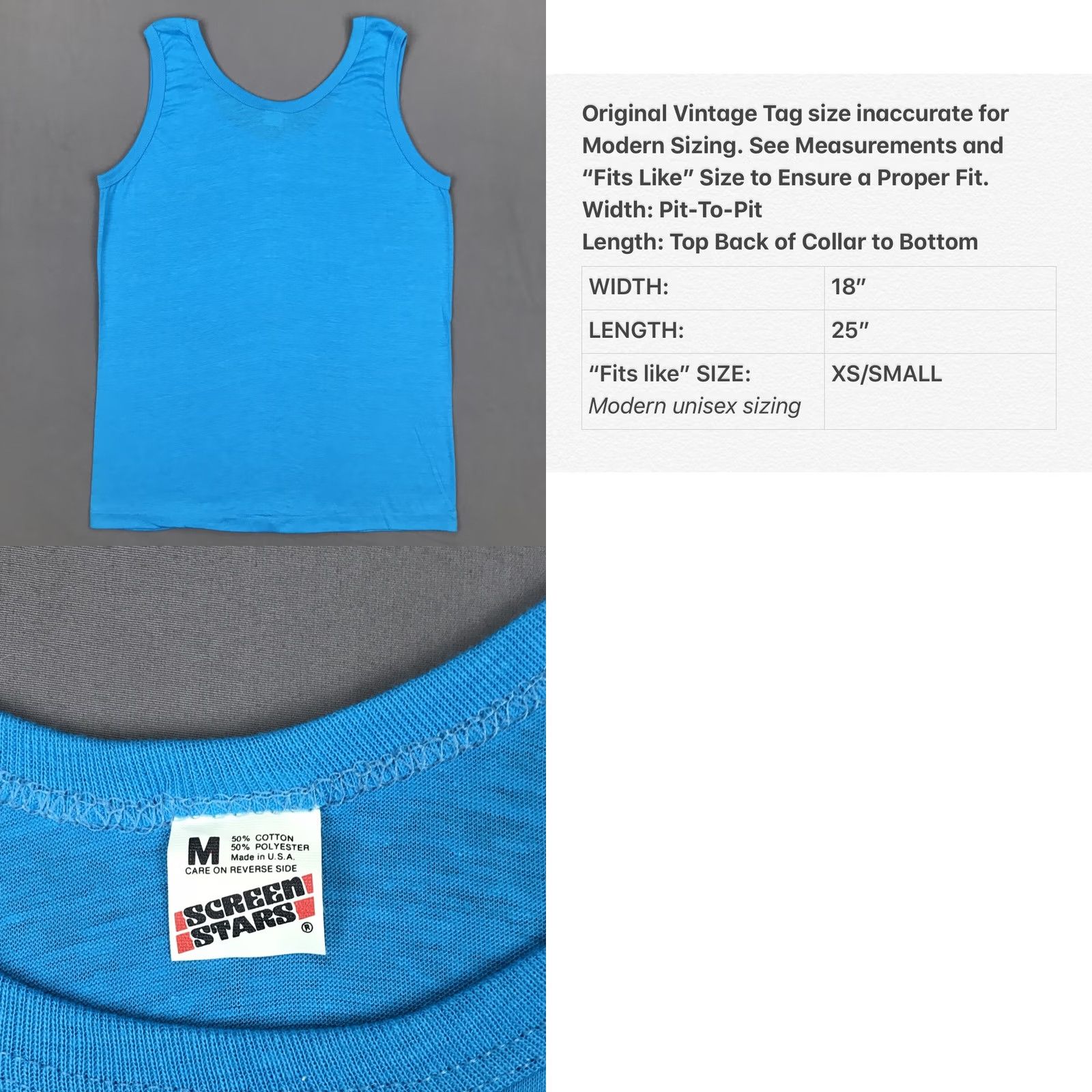 Vintage VINTAGE Screen Stars T-Shirt XS Soft Thin Blue Tank Top Sleeveless Crew Neck Men 80s 90s Size US XS / EU 42 / 0 - 8 Thumbnail
