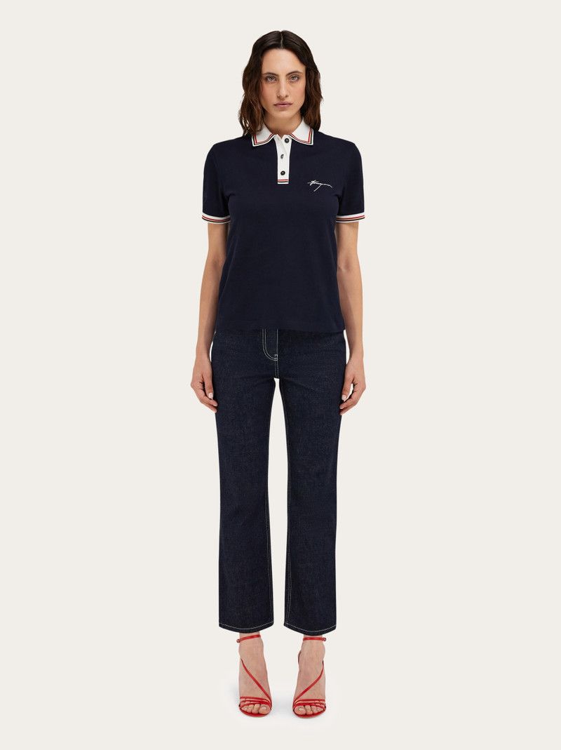 Salvatore Ferragamo o1s1rm0126 Two-Tone Polo Shirt in Navy Blue Size M / US 6-8 / IT 42-44 - 6 Thumbnail