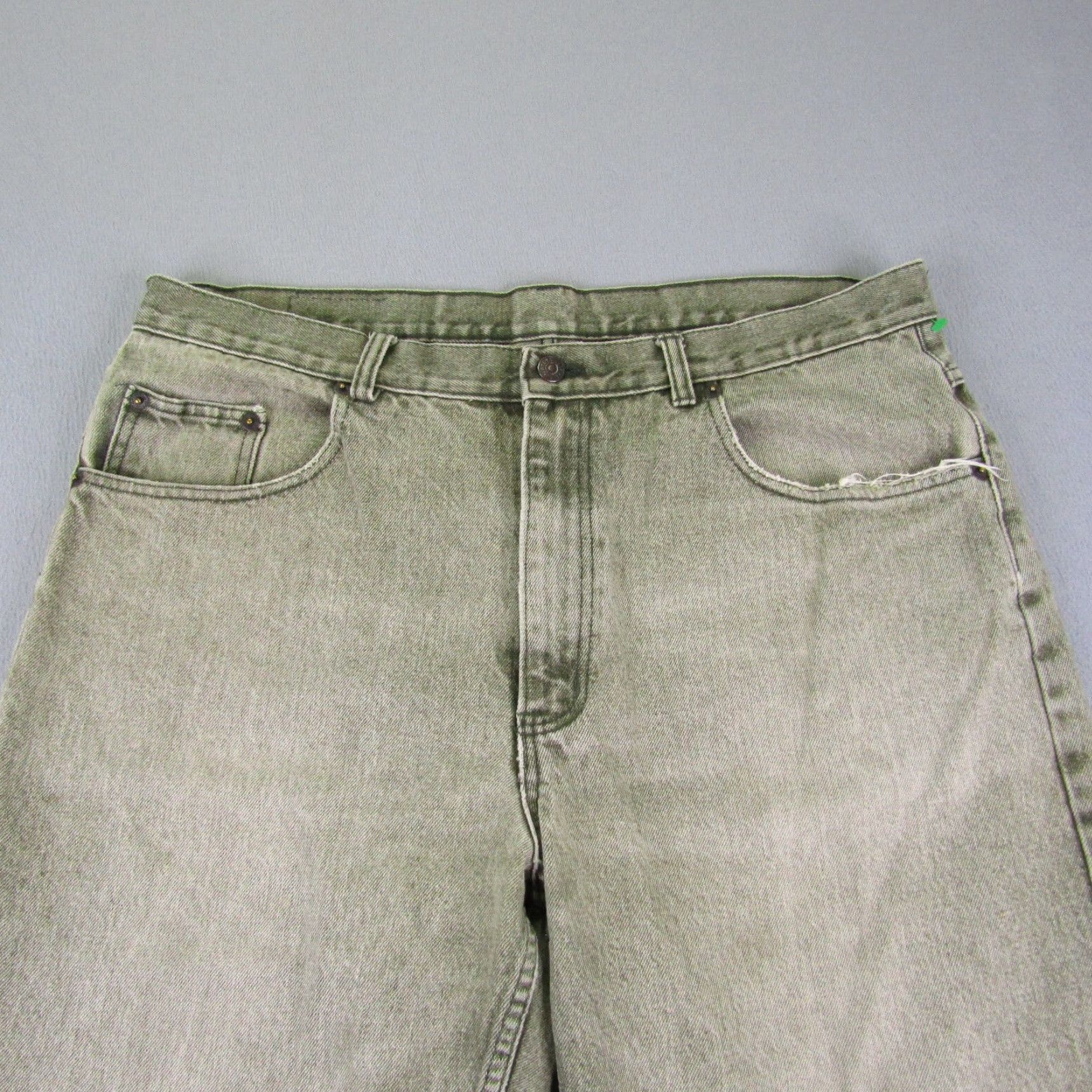 Denime VINTAGE LA Gate Jeans Shorts Mens 38 Green Denim Baggy Grunge 90s Y2K California Size US 37 - 2 Thumbnail