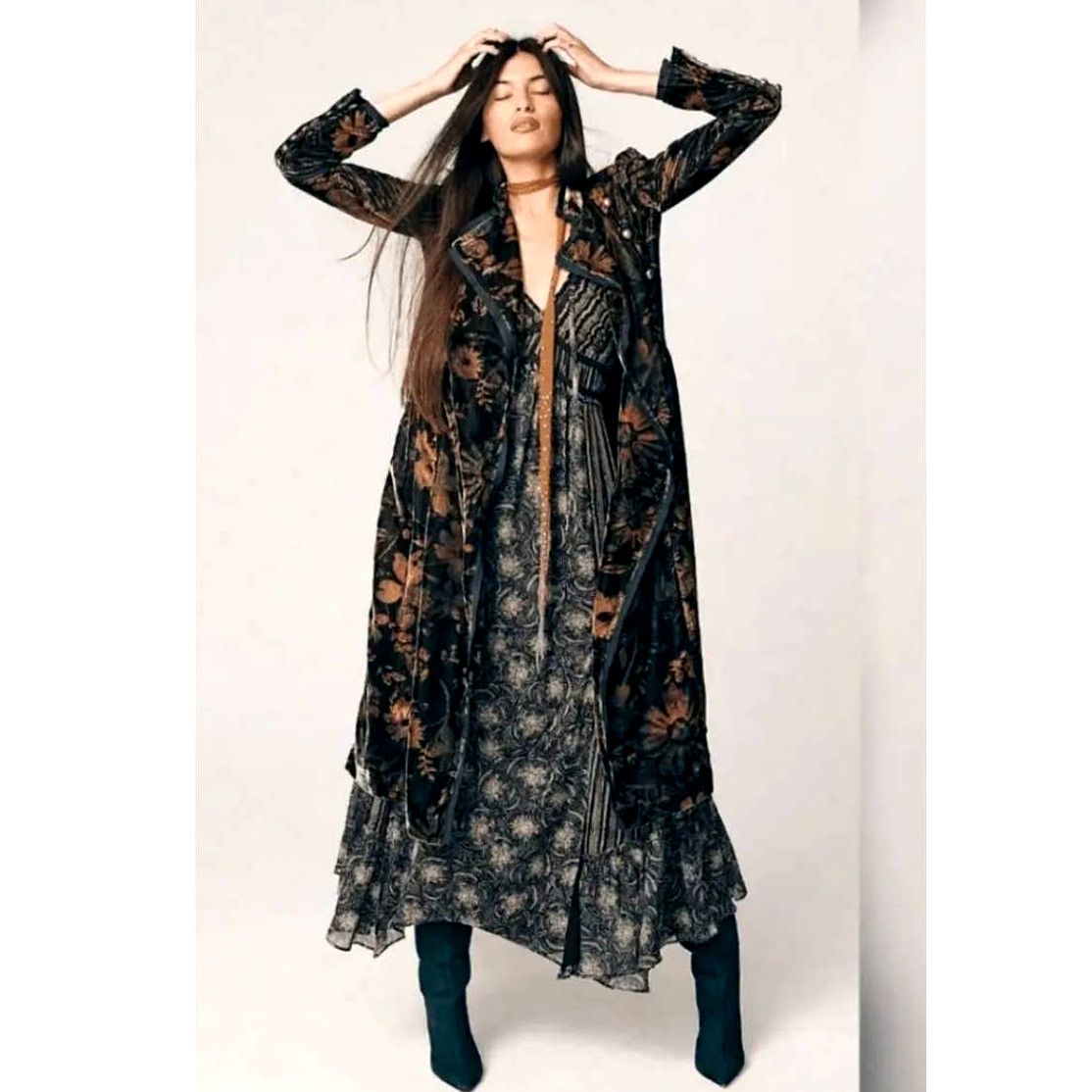 Image of New Free People Hazel Duster $348 X-Small Oversized Velvet in Black, Women's (Size XS)