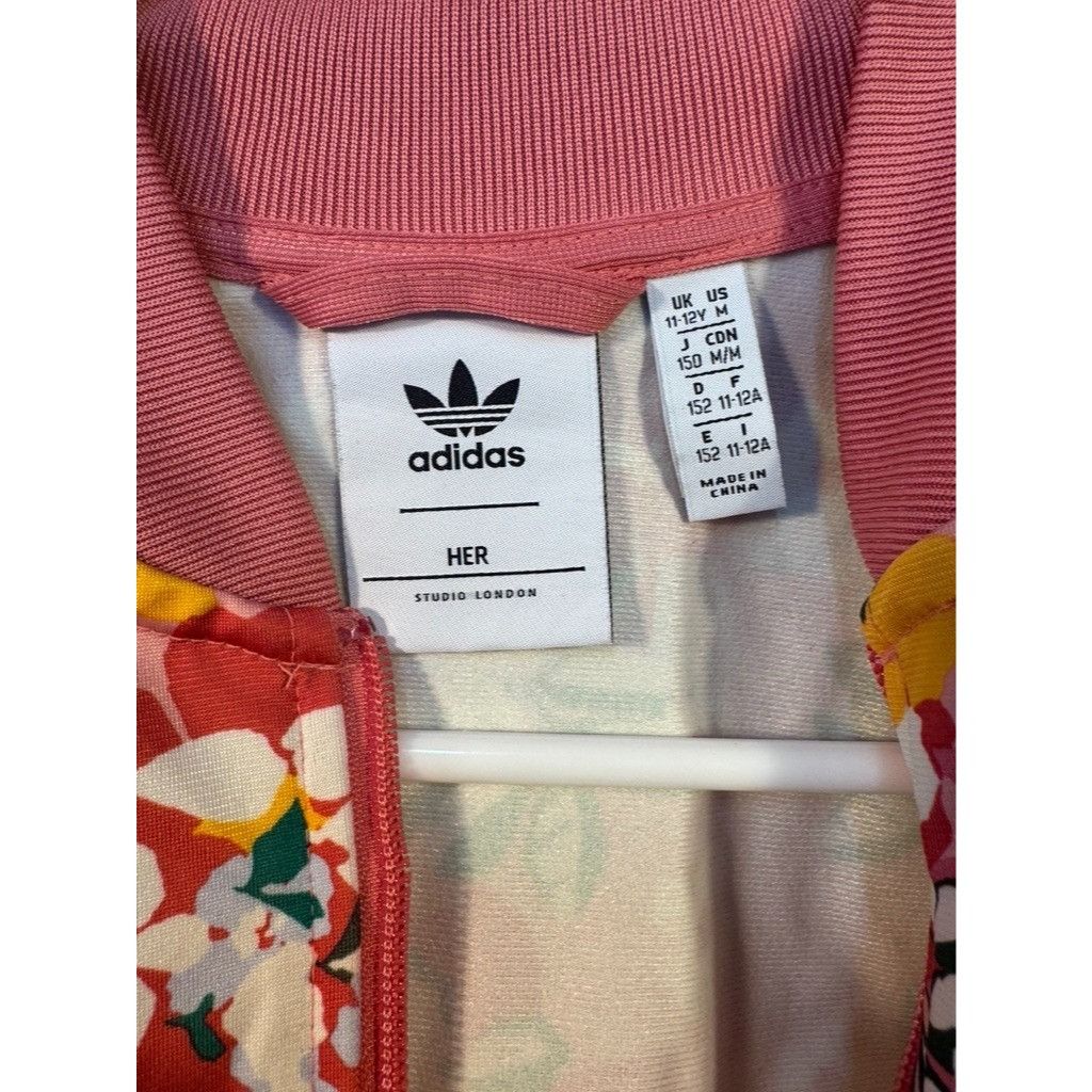 Adidas Adidas Girls Pink Floral Zip Track Jacket M (11-12) USED Size M / US 6-8 / IT 42-44 - 6 Thumbnail