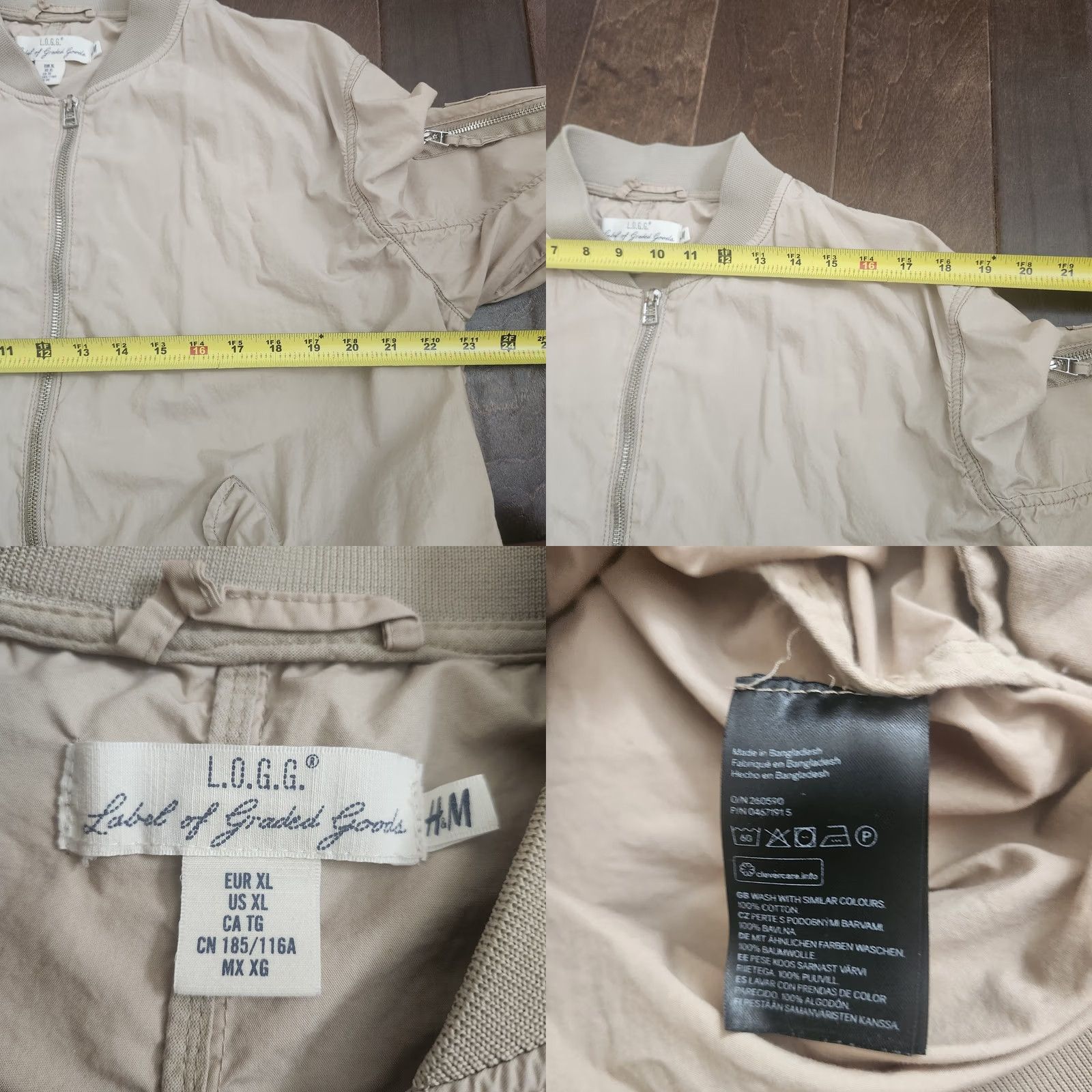 H&M H&M Men Full Zip Bomber Jacket XL Beige, Regular Fit, Polyester, Casual/Travel, Fall/Winter/Spring, Zip, Jacket, Men, Long Sleeve, Classic, Outdoor Size US XL / EU 56 / 4 - 9 Thumbnail
