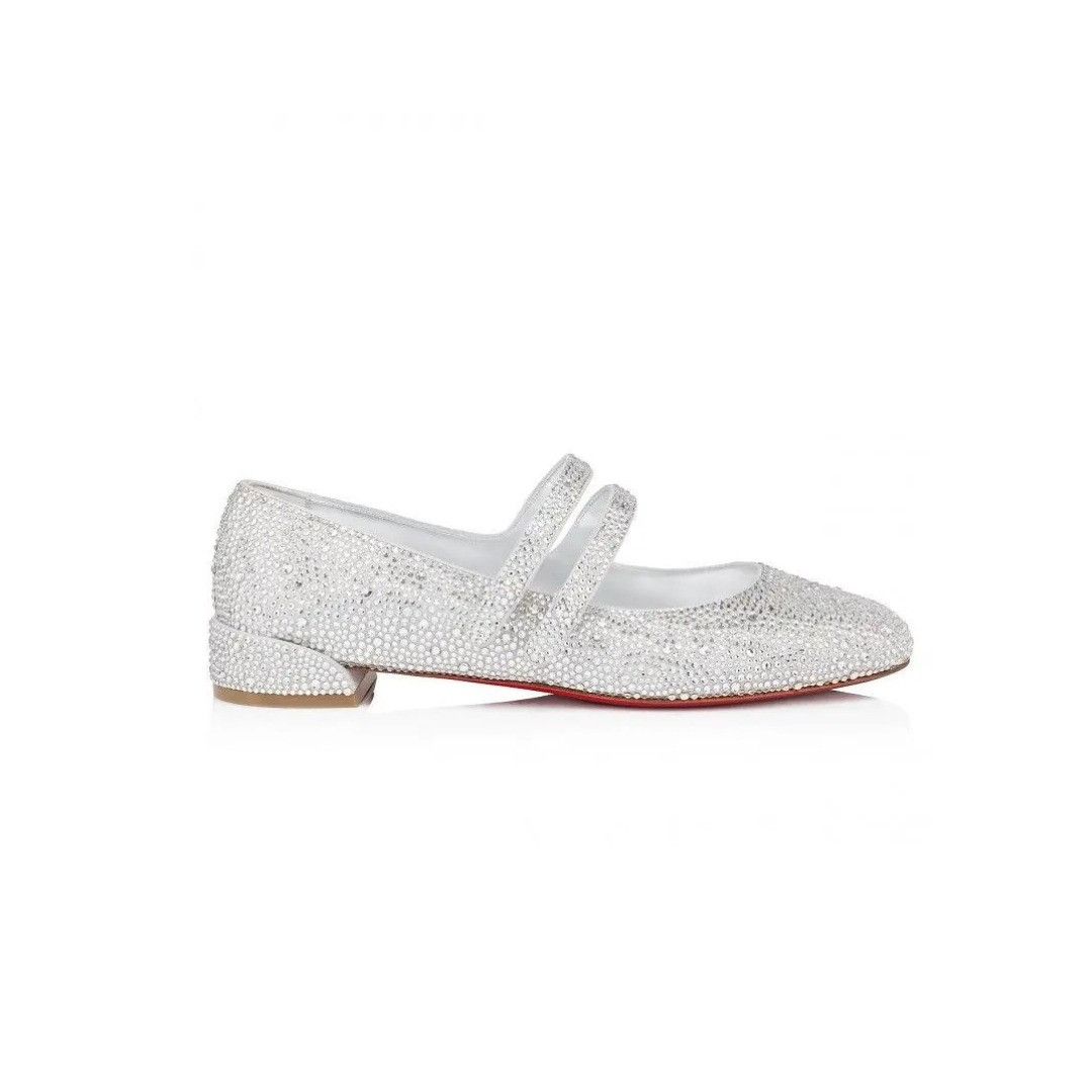 Christian Louboutin o1s1wg111024 Sweet Jane Strass Flats in Silver Size US 12 / IT 42 - 1 Thumbnail