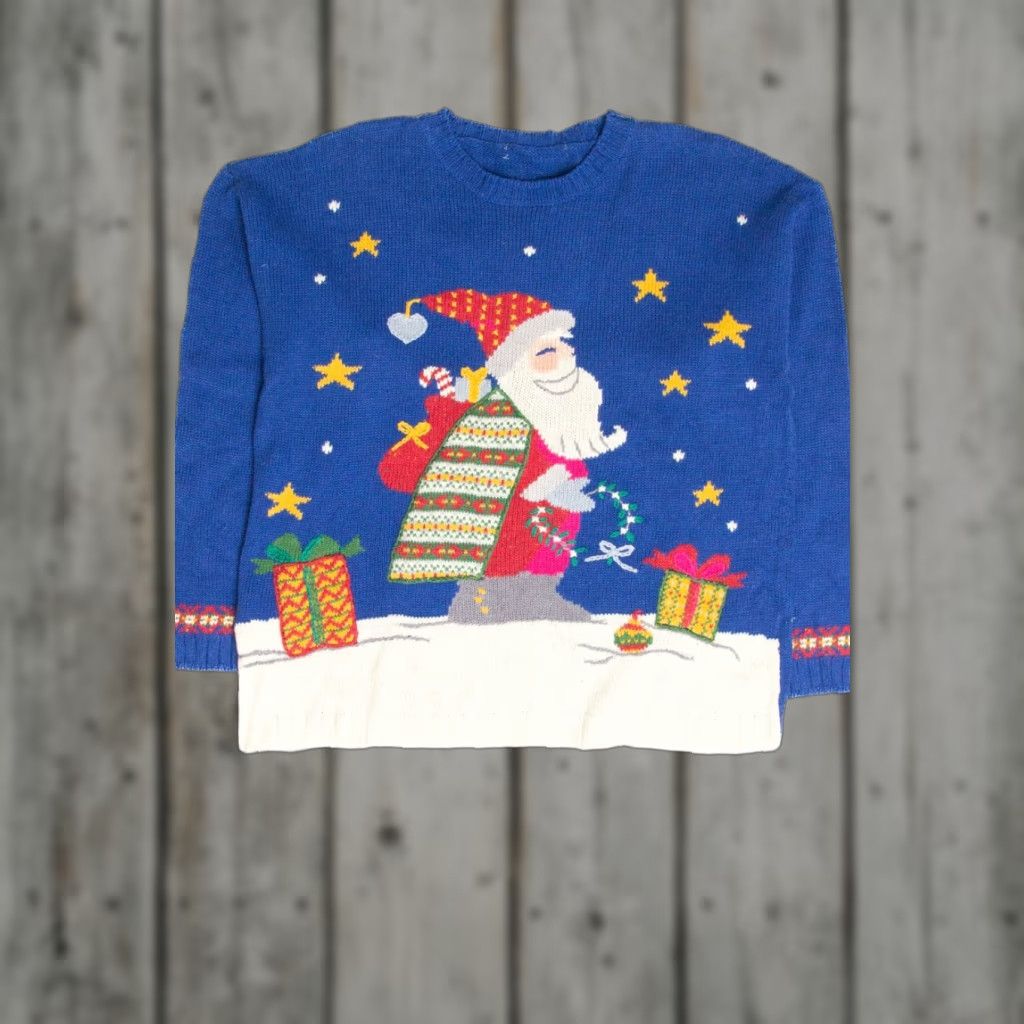 Vintage VINTAGE Blue Ugly Christmas Pullover Shirt Medium Blue Pullover Ugly Christmas Ragstock Vintage 1954 Mens Womens Size M / US 6-8 / IT 42-44 - 1 Thumbnail
