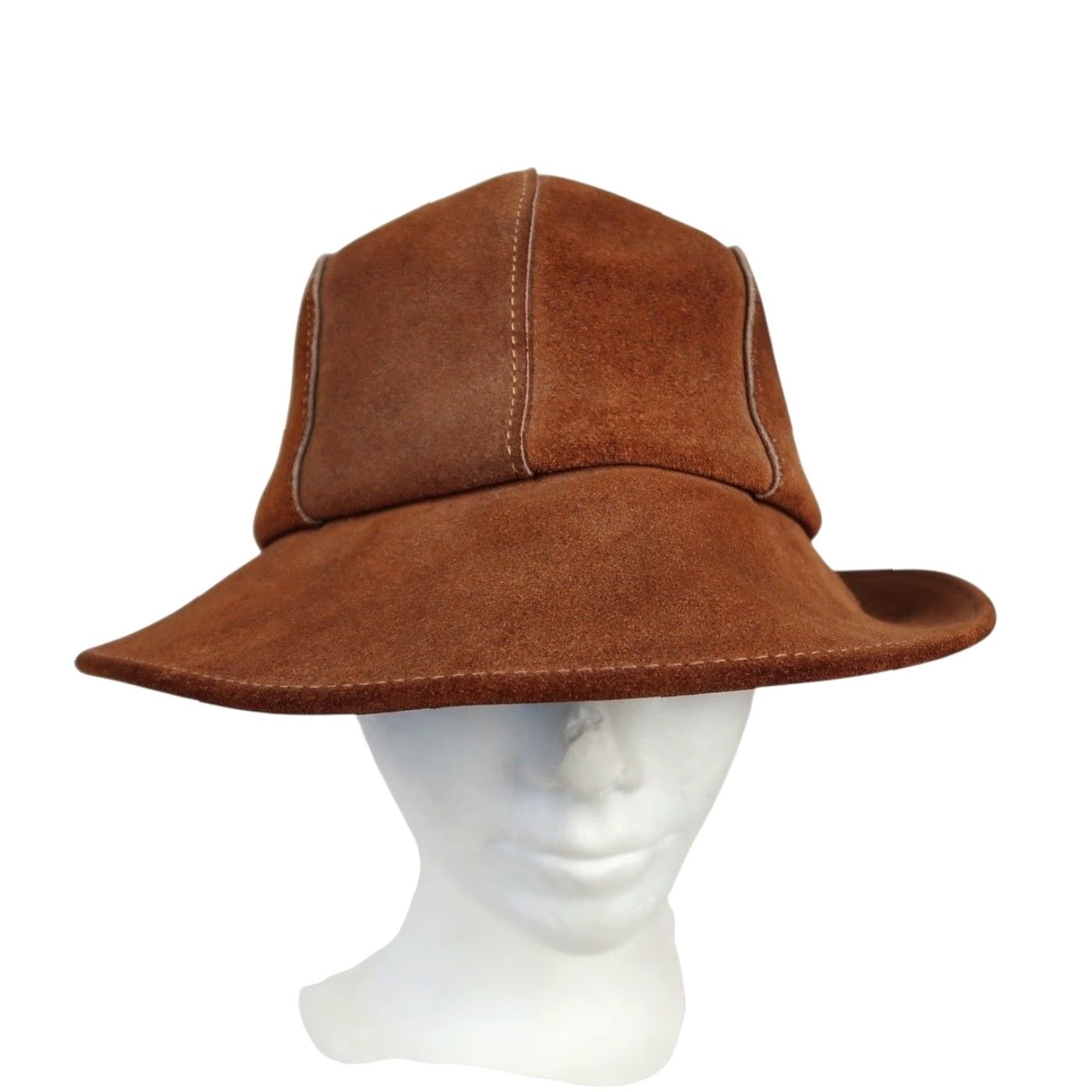 Vintage VINTAGE Brown Suede Leather Cloche Bucket Hat Vintage 70s Boho Hippie Womens One Size Size ONE SIZE - 3 Thumbnail