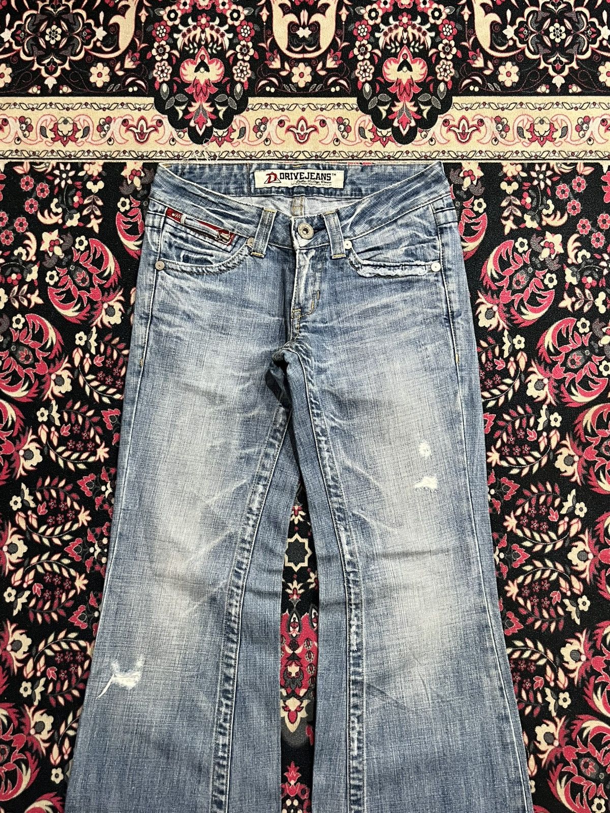 If Six Was Nine Japanese Brand Drive Jeans Blue Washed Distress Flare Dennim Size 26" / US 2 / IT 38 - 3 Thumbnail
