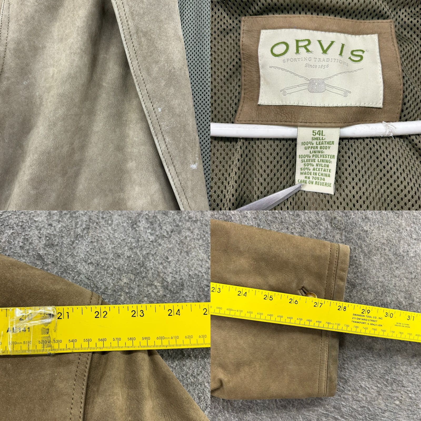 Orvis VINTAGE Orvis Blazer Jacket Men 54L Brown Leather Western Pea Coat Regular Size 54 Mens Brown Size 54R - 9 Thumbnail