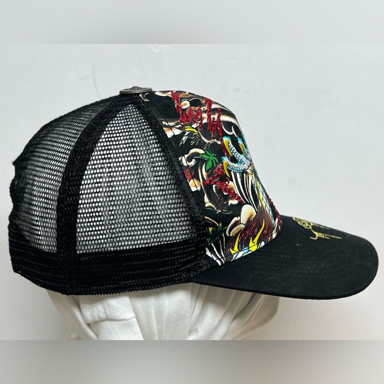 Ed Hardy Ed Hardy Trucker Hat Cap Black, Dragon, Studded Embroidered Size ONE SIZE - 2 Thumbnail