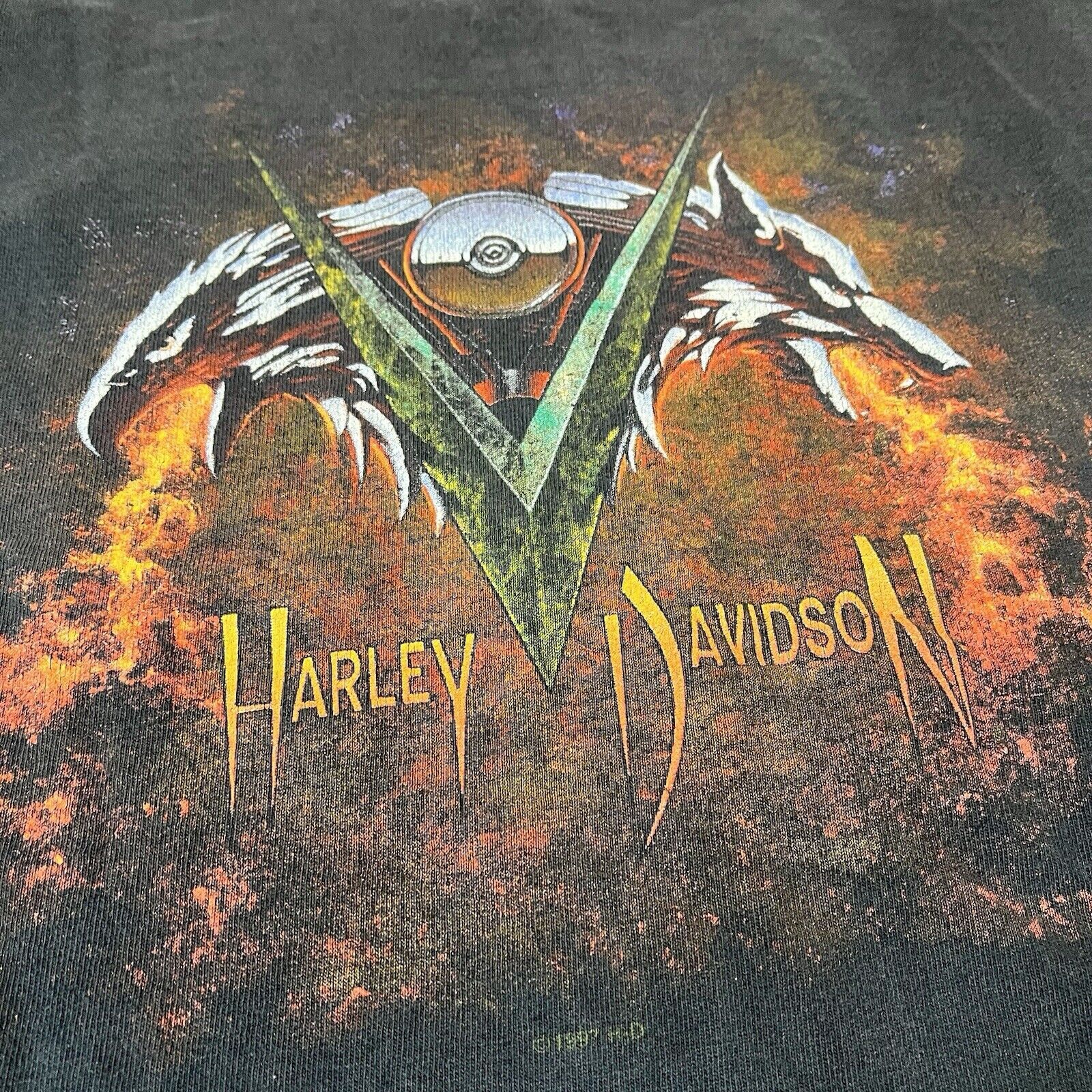 Harley-Davidson Tシャツ 90s USA製 wolf＆eagle Vintage 90s Harley Davidson Wolf Western T Shirt Sz L