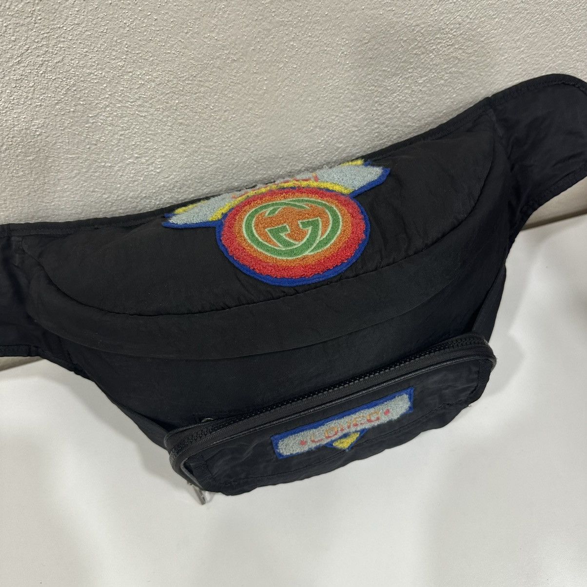 Gucci GUCCI BLACK NYLON TERRY CLOTH 80s LOGO PATCH WAIST BAG 29 Size ONE SIZE - 4 Thumbnail