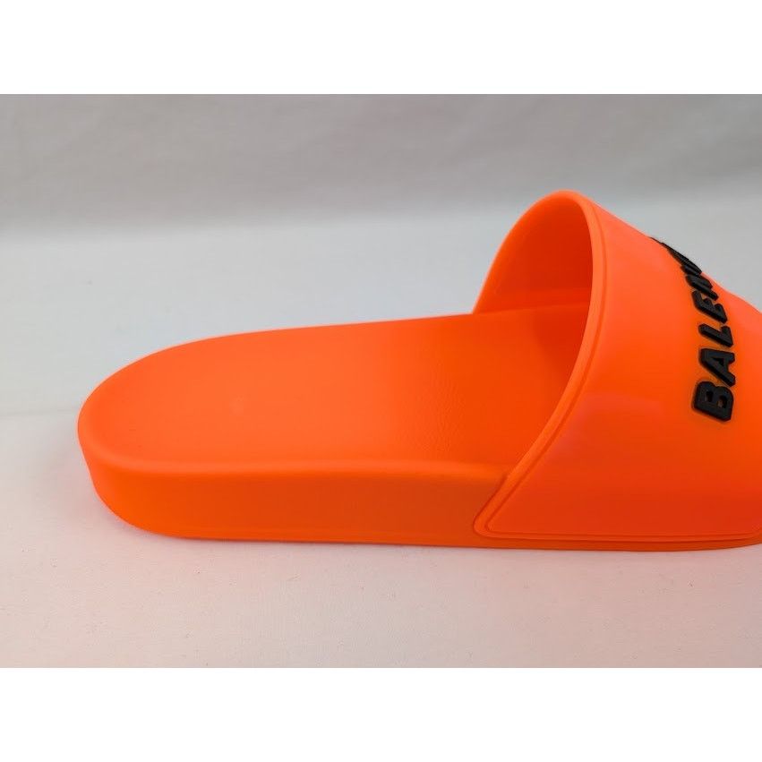 Balenciaga o1rshd1 Pool Smoth Fluo Rubber Logo Slides Flue Orange/Black Size US 12 / EU 45 - 4 Thumbnail