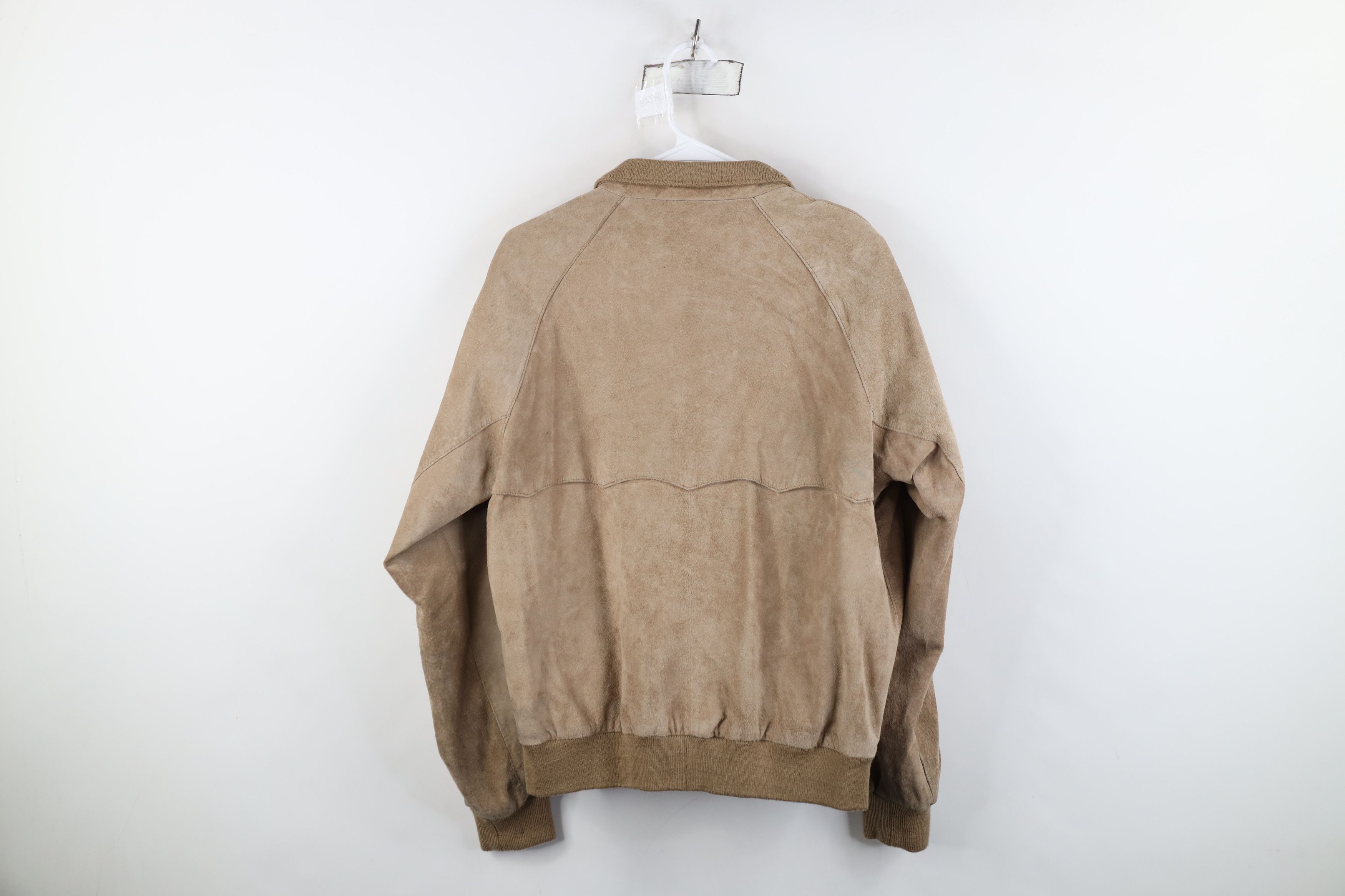Vintage Vintage 90s Streetwear Leather Knit Bomber Jacket Beige Size US XL / EU 56 / 4 - 15 Thumbnail