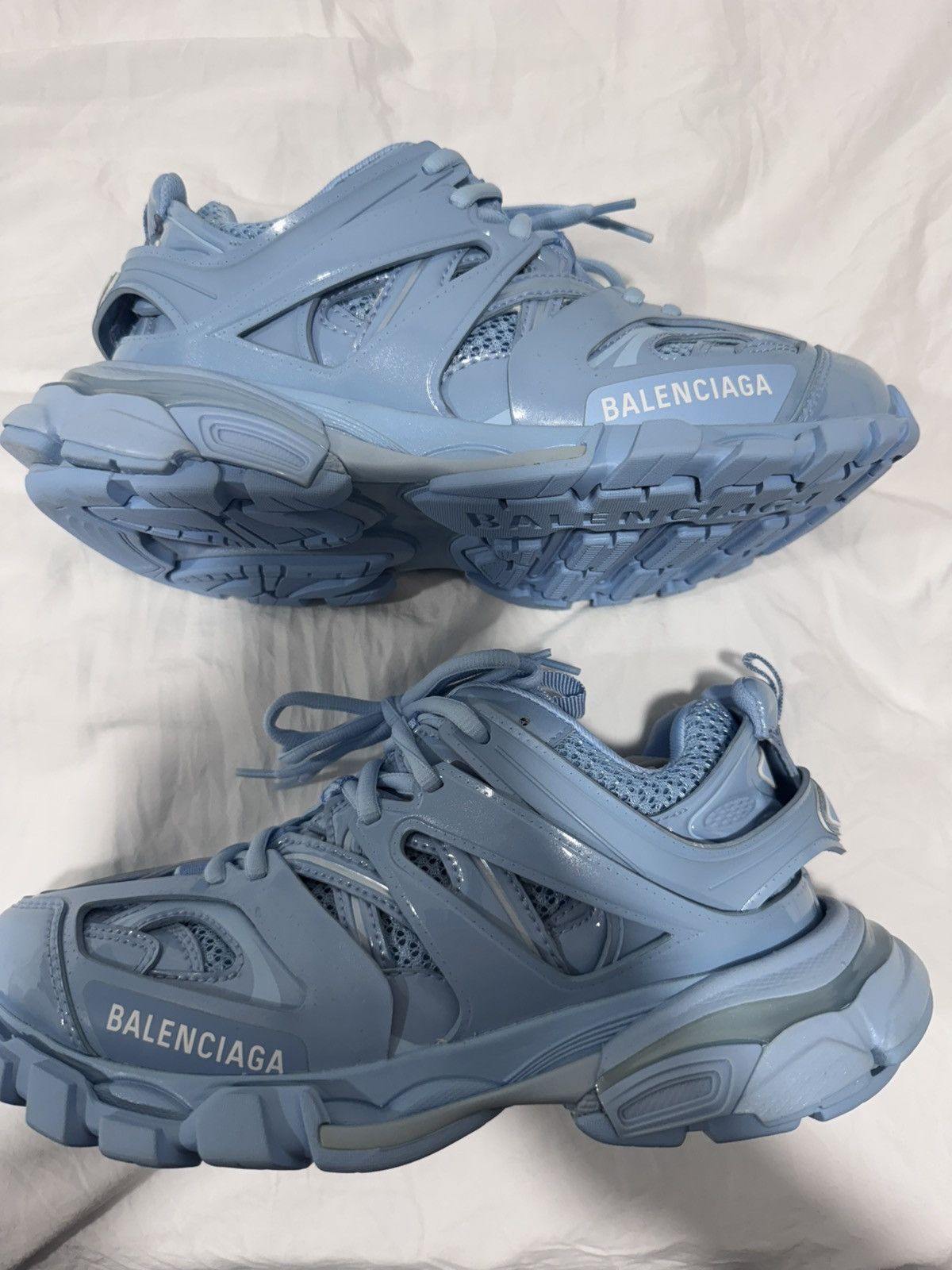 Balenciaga Balenciaga Women’s Metallic Blue Track Sneakers Size US 7 / IT 37 - 1 Thumbnail