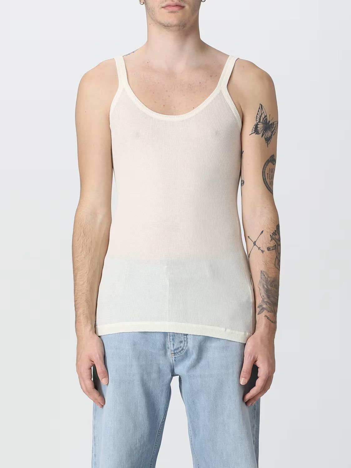 Bottega Veneta o1loc1c0426 740415 Slim Fit Light Cotton Tank Top in Cream Size US M / EU 48-50 / 2 - 1 Thumbnail
