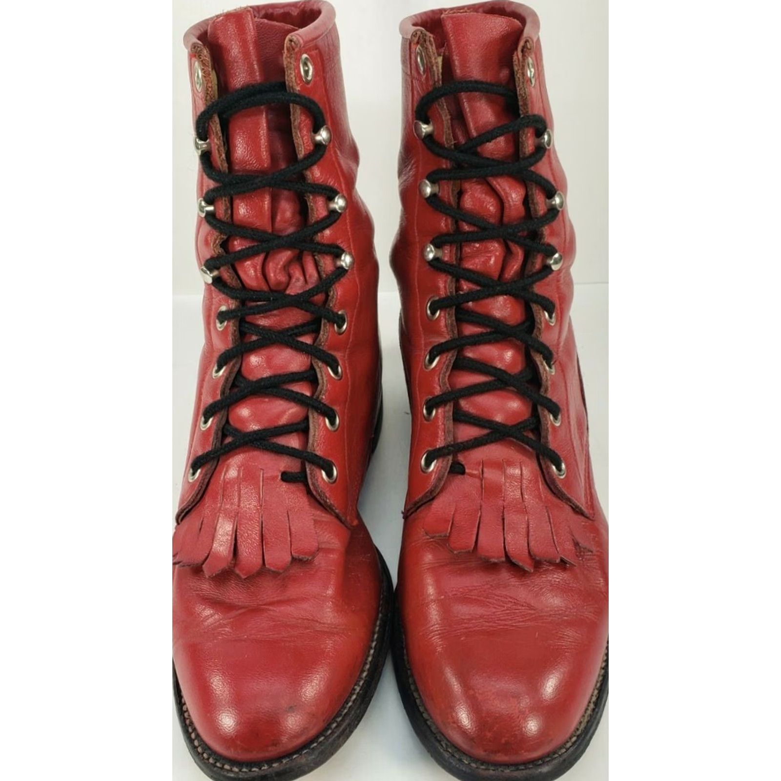 Justin Boots Justin Women's Laceup Boots Main Western 6.5B Red Leather Roper Kilted Front Granny Grunge Cowboy Boot Shoes Size US 7 / IT 37 - 5 Thumbnail