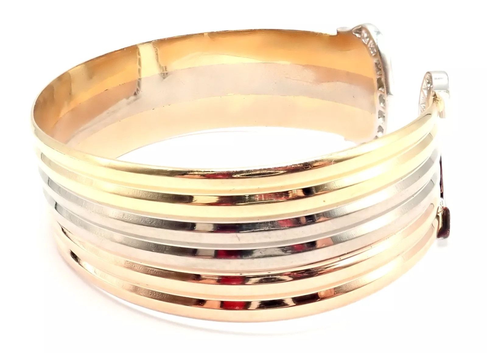 Cartier Cartier 18k Tri-Color Gold C Wide Cuff Bangle Bracelet Size ONE SIZE - 4 Thumbnail
