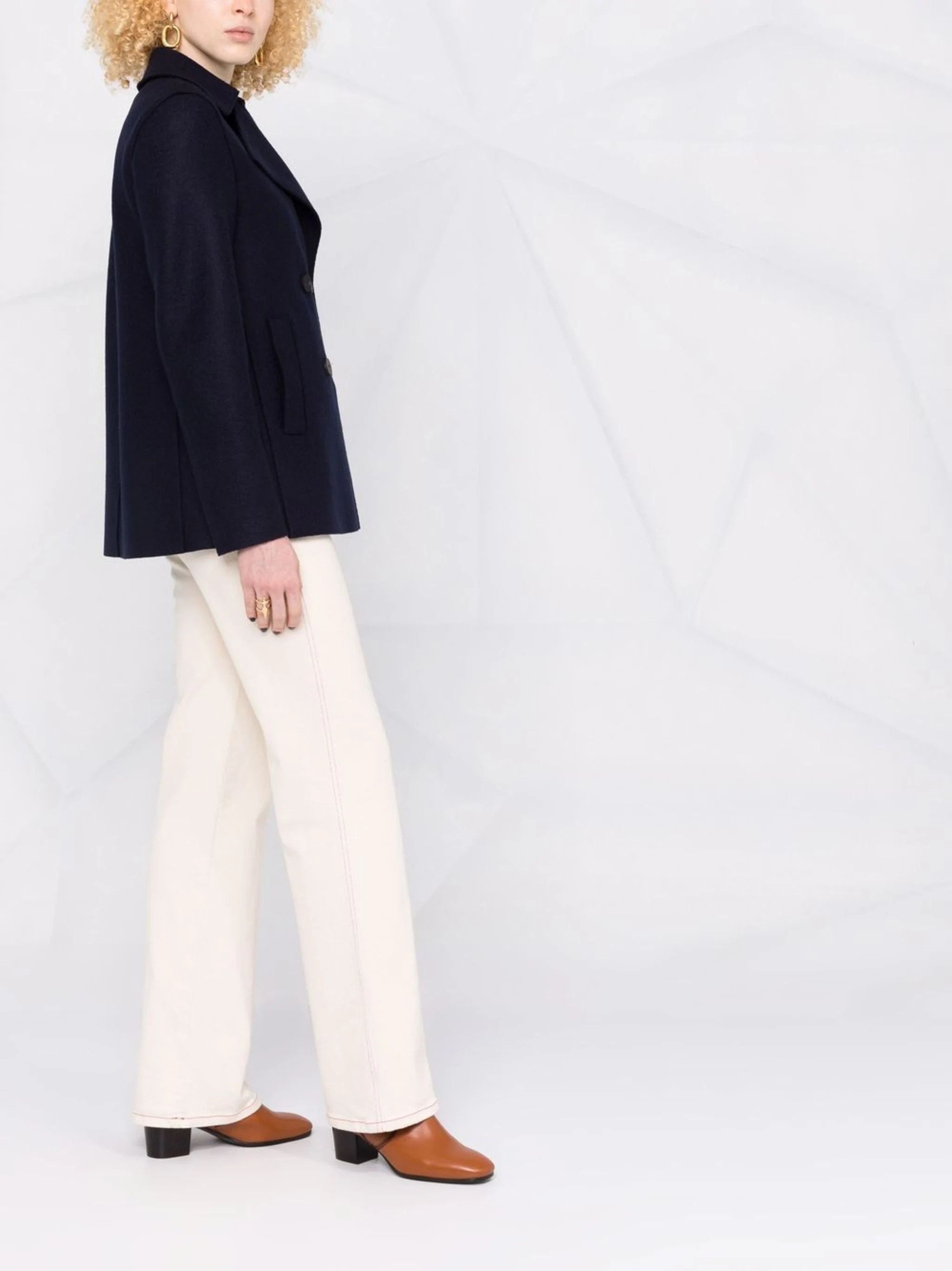 Harris Wharf London o1s22i1n1024 Double-Breasted Pressed Wool Coat in Blue Size M / US 6-8 / IT 42-44 - 6 Thumbnail