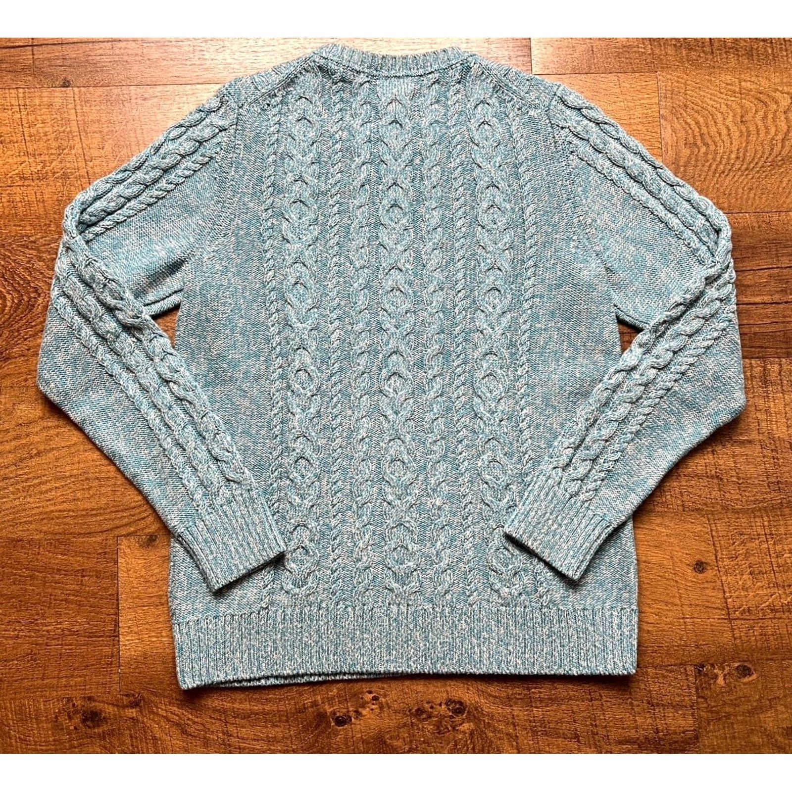 Vintage LL Bean Cable Knit Fisherman Sweater Womens Medium Crewneck Cotton Teal Gray Pullover Fisherman Classic Outdoor Preppy Size M / US 6-8 / IT 42-44 - 3 Thumbnail