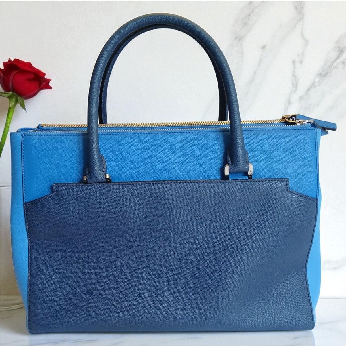 MCM MCM Saffiano Leather Handbag Two-Tone Blue Size ONE SIZE - 2 Thumbnail