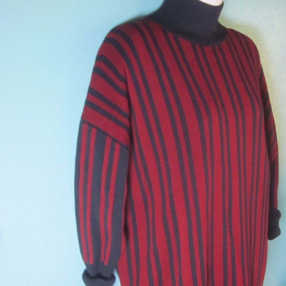 Tanya Taylor Tanya Taylor Size XL Sample Sweater Burgundy Navy Stripe Oversized Turtleneck Size XL / US 12-14 / IT 48-50 - 2 Thumbnail