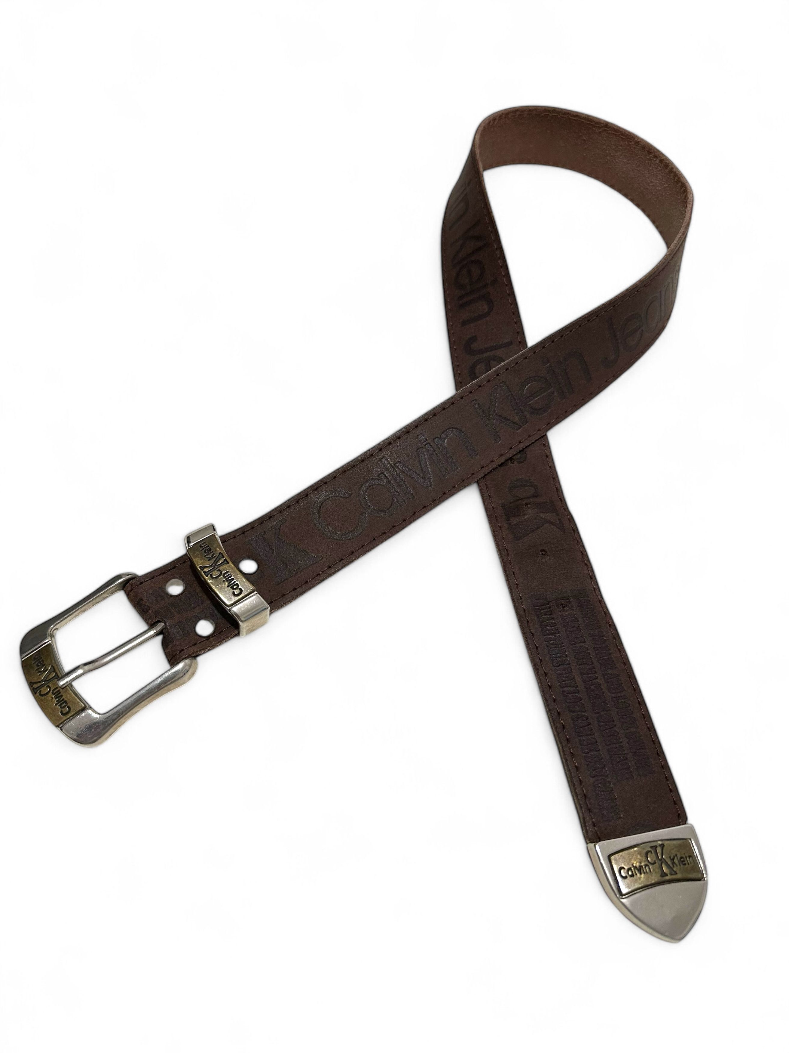Calvin Klein × Vintage Calvin Klein Vintage Brow Leather Belt (S) Size 30 - 3 Thumbnail