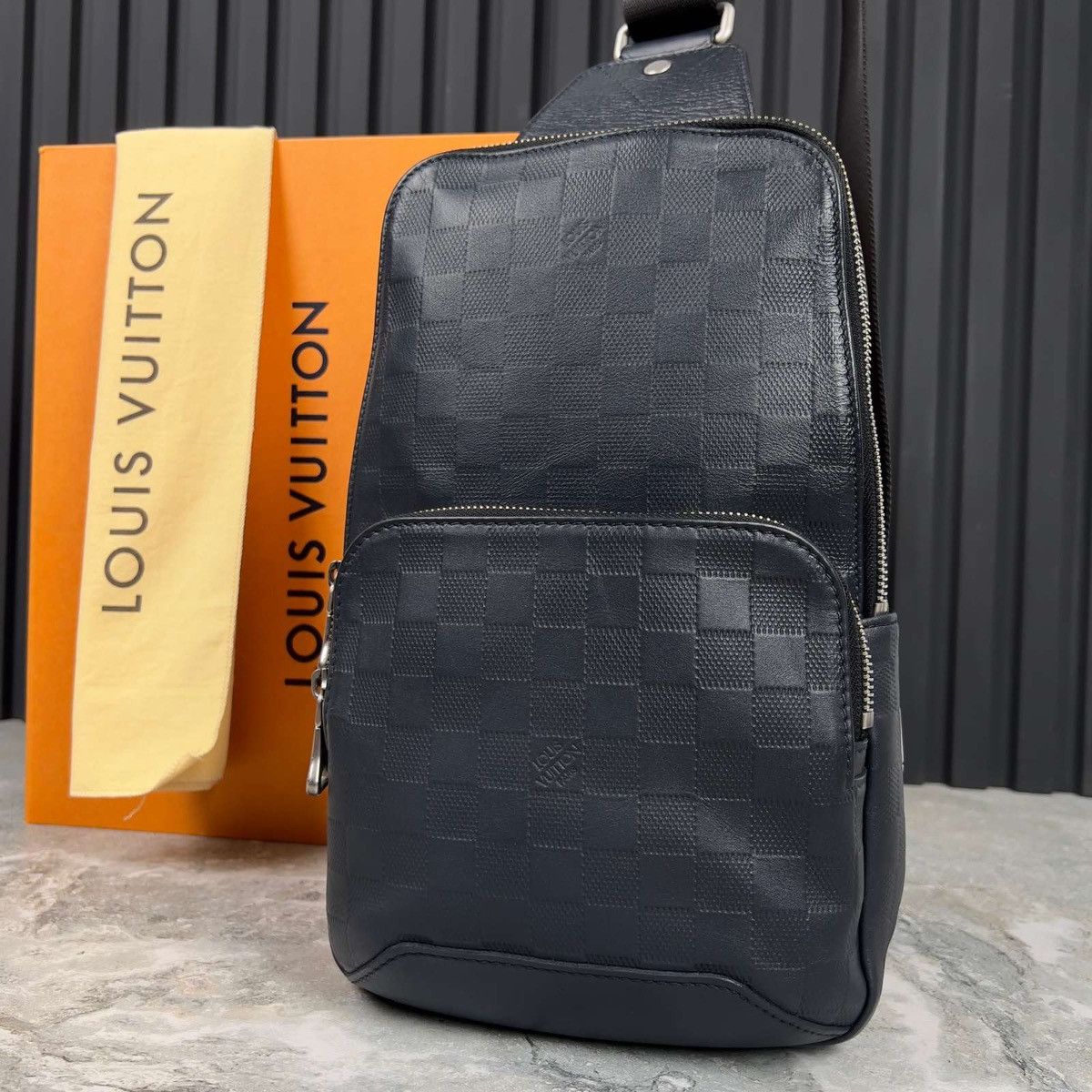 Louis Vuitton Damier Avenue Slingbag Crossbody Bag Leather in Blue, Men's