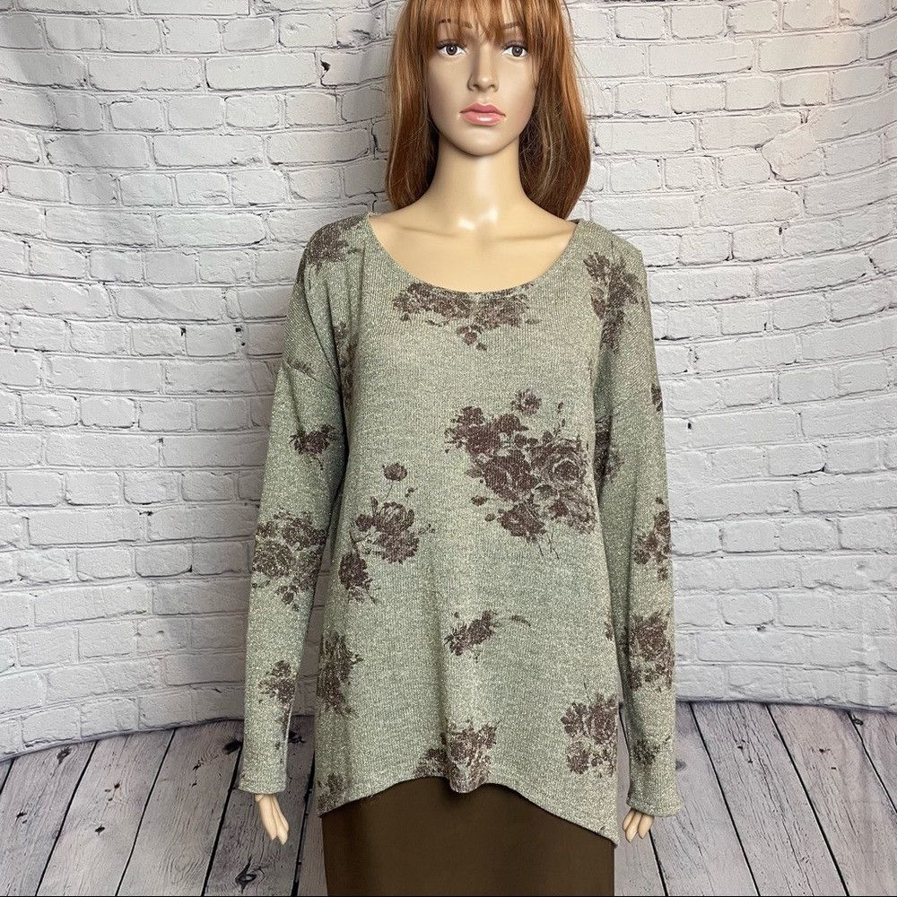 Other Lush Sparkle Floral Sweater Tunic With Back Sheer Panel Siz Size L / US 10 / IT 46 - 1 Thumbnail