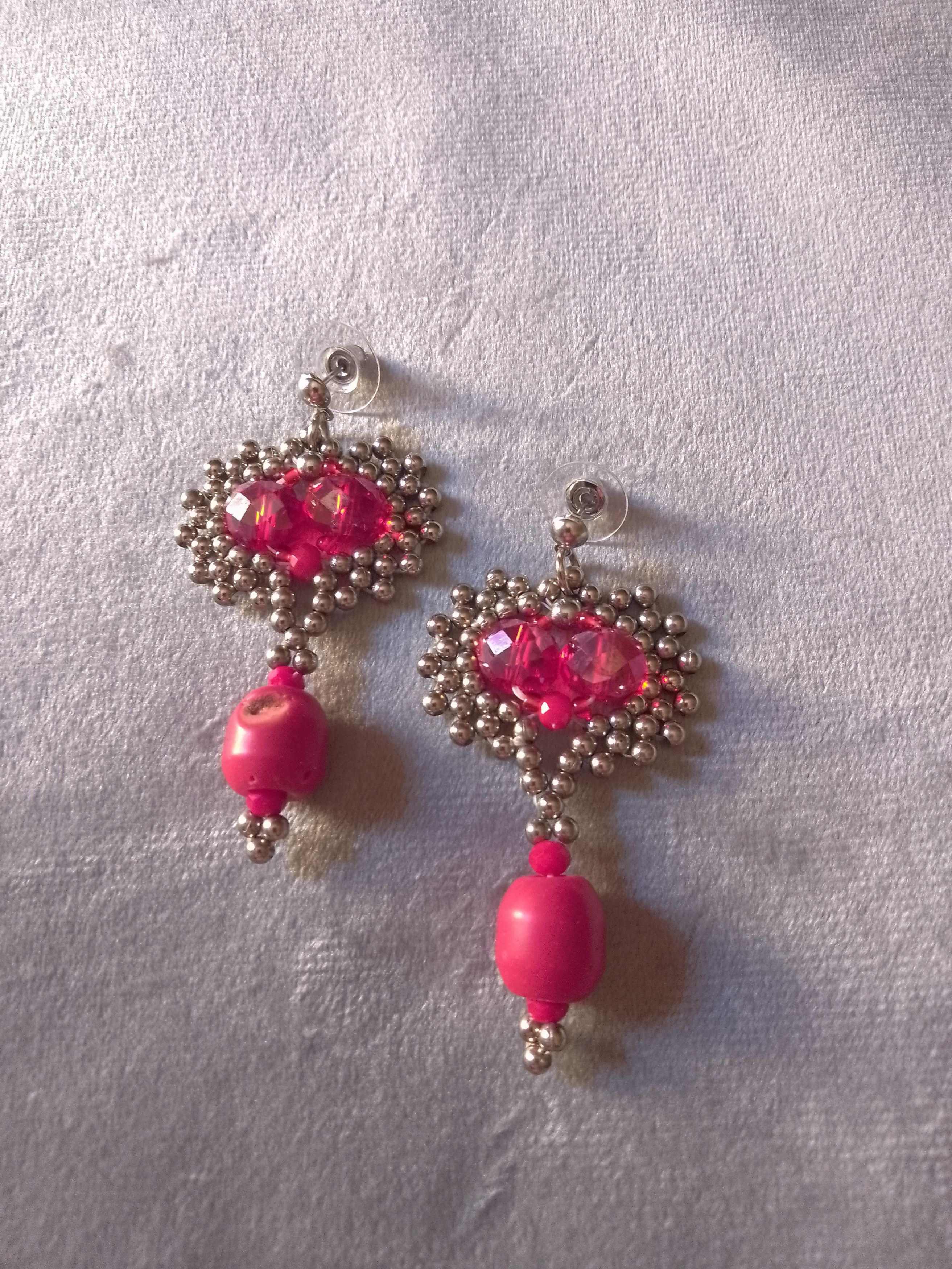 Handmade Red earrings Heart Shape Coral bamboo gemstones Size ONE SIZE - 3 Thumbnail