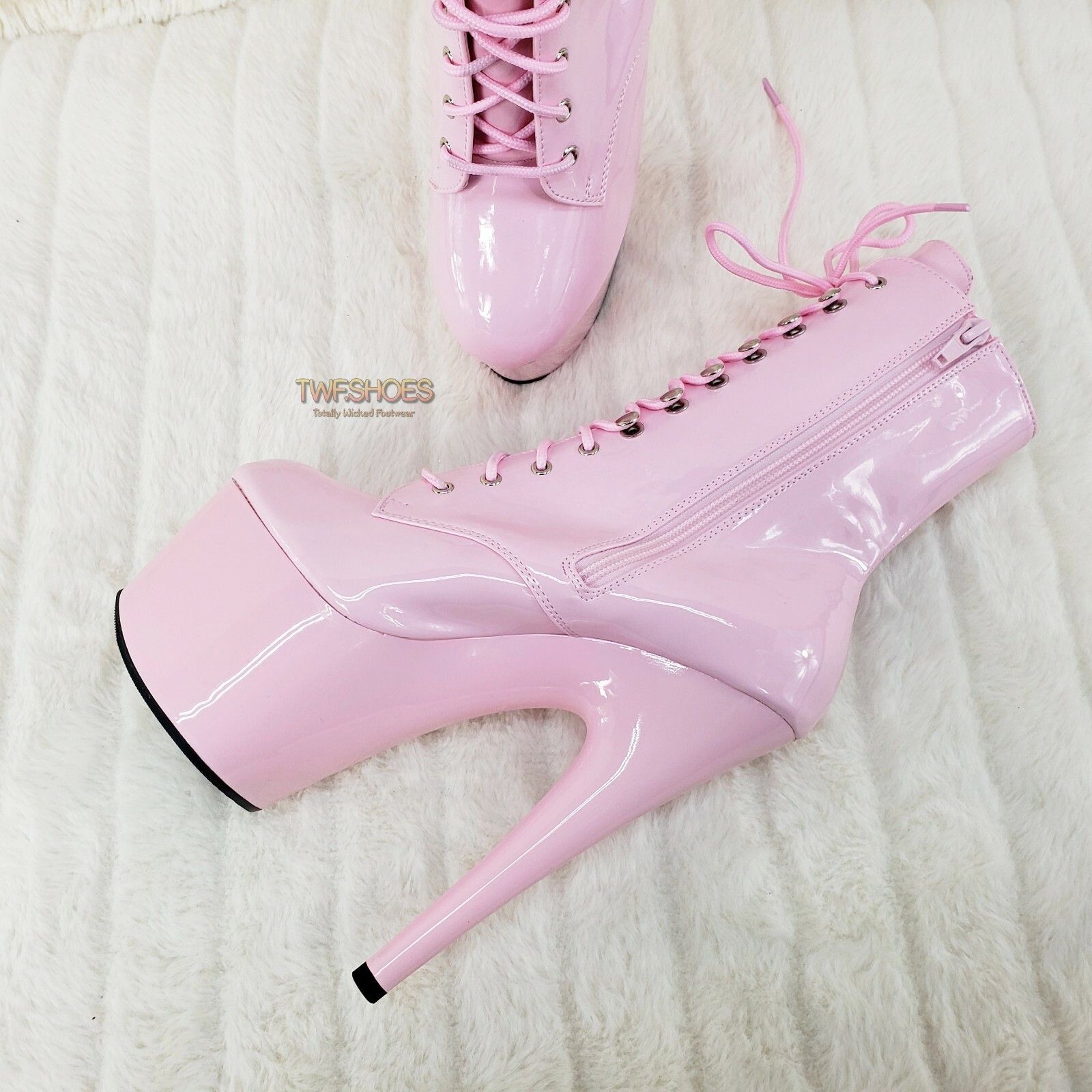 Other Adore 1020 Baby Pink Patent 7" Heel Platform Ankle Boots (U Size US 12 / IT 42 - 4 Thumbnail