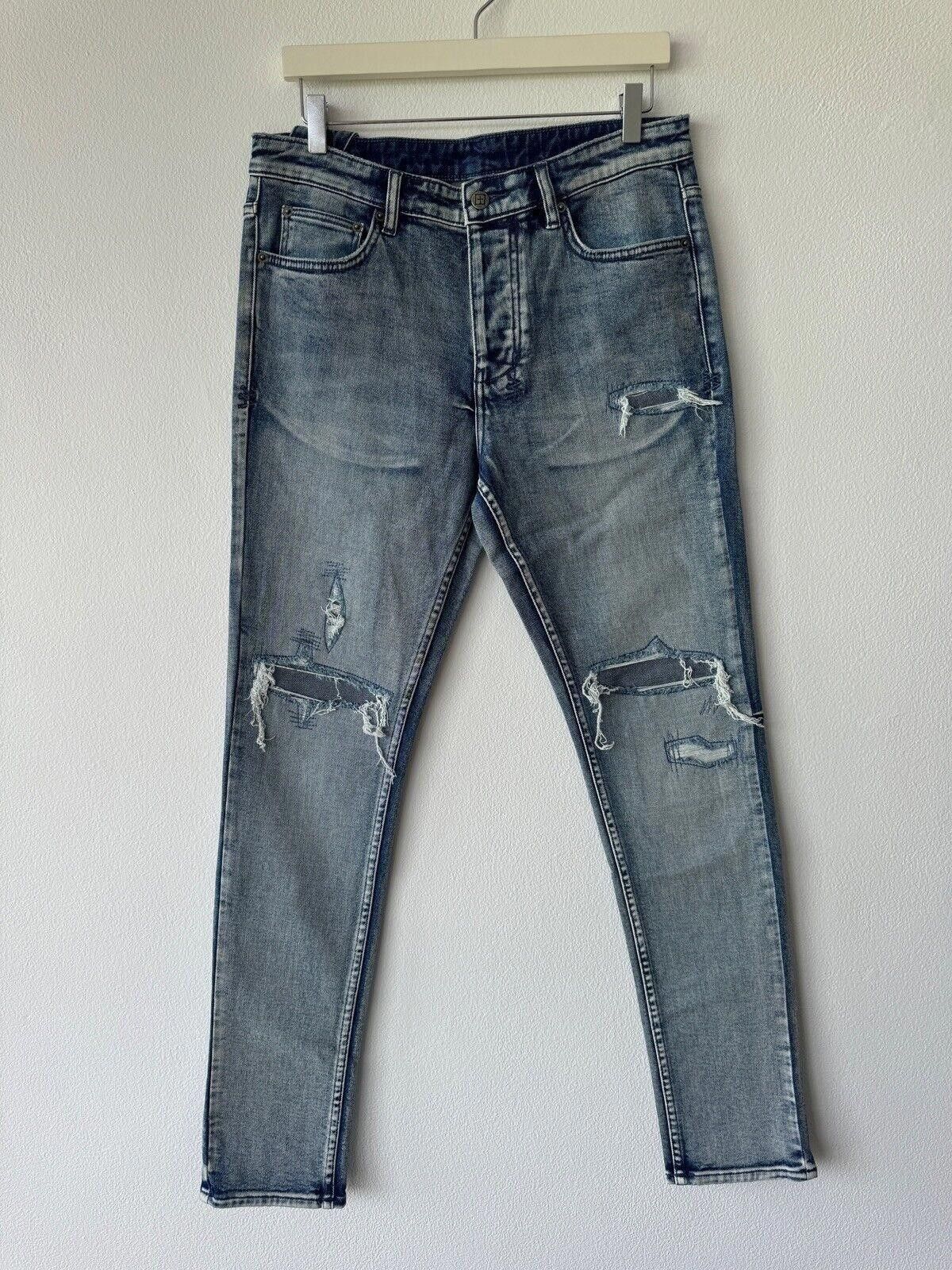 Ksubi new Ksubi mens denim jean chitch 32 blue trashed patched Size US 32 / EU 48 - 1 Thumbnail