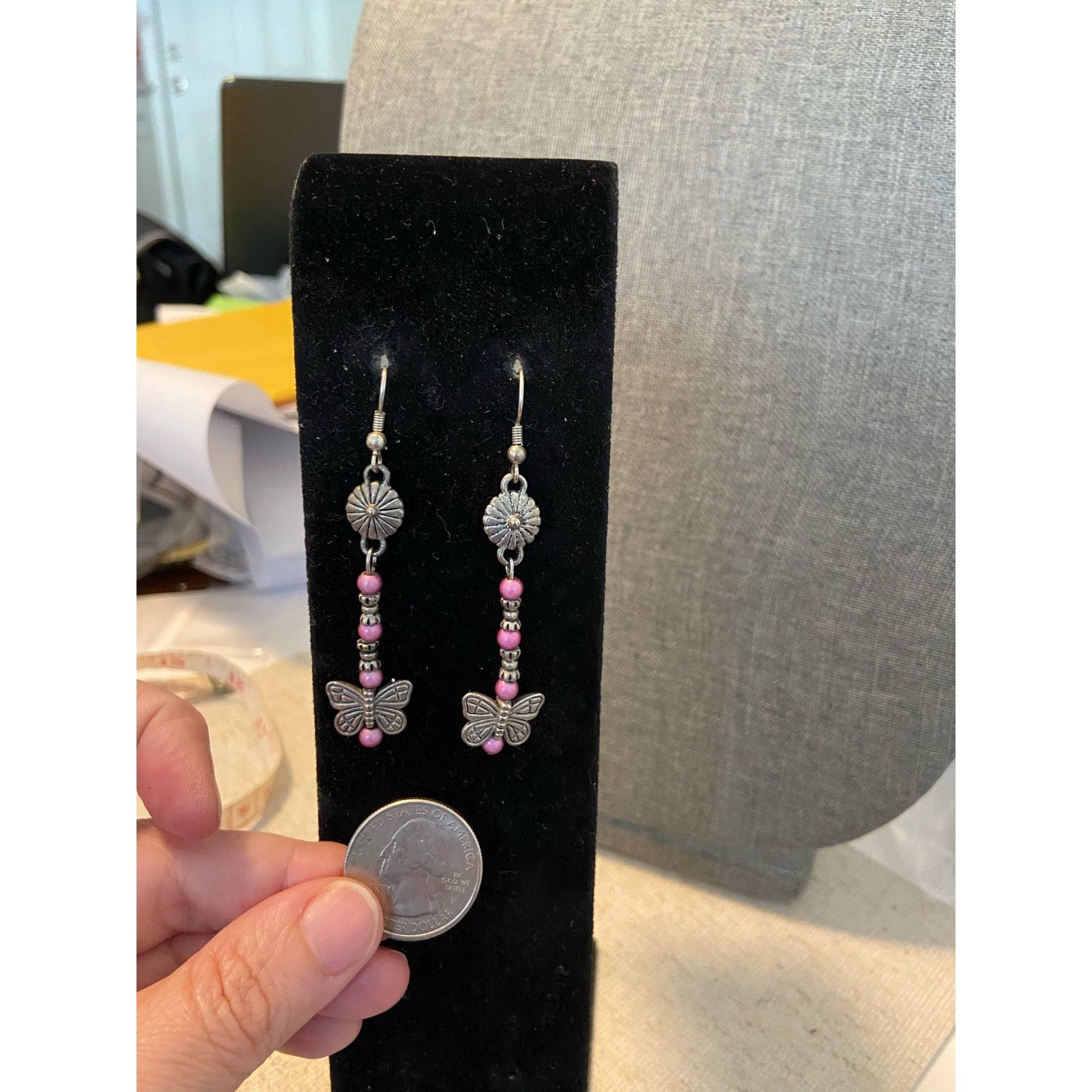Other Pink butterfly earrings silver tone Size ONE SIZE - 2 Thumbnail