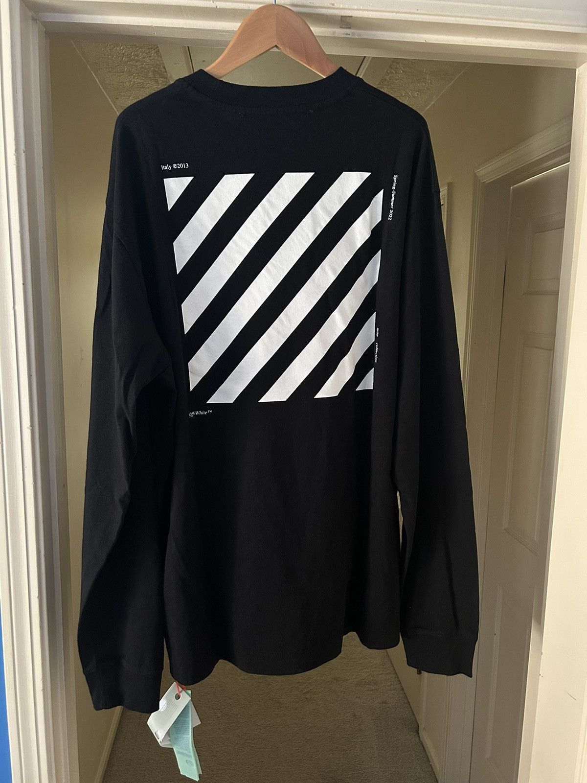 image of Off White Off-White Diag Square Pkt Skate L/s Tee Virgil Abloh Blk in Black, Men's (Size XL)