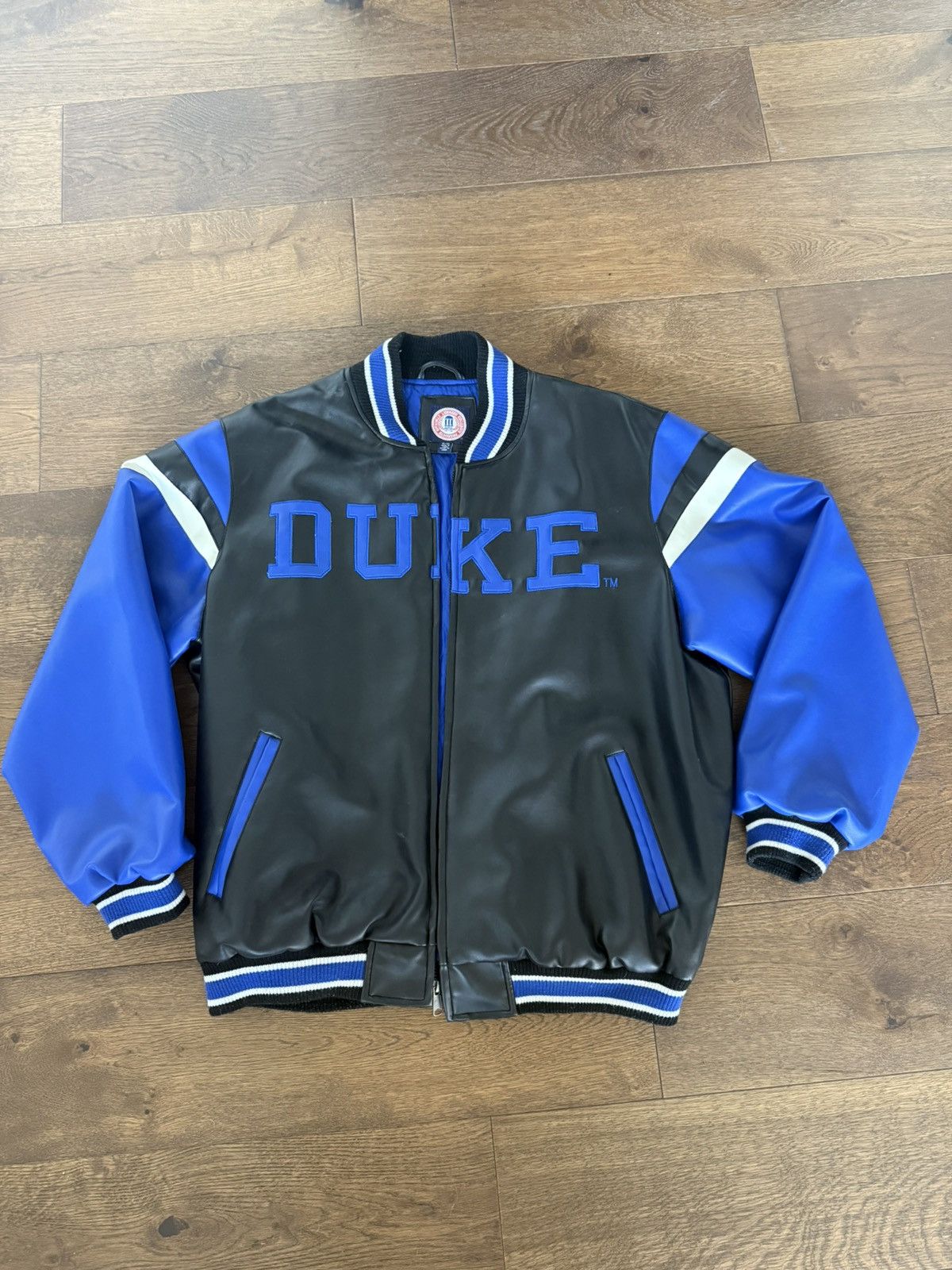 Duke Blue Devils Licensed Vintage Leather Jacket Blue/Black