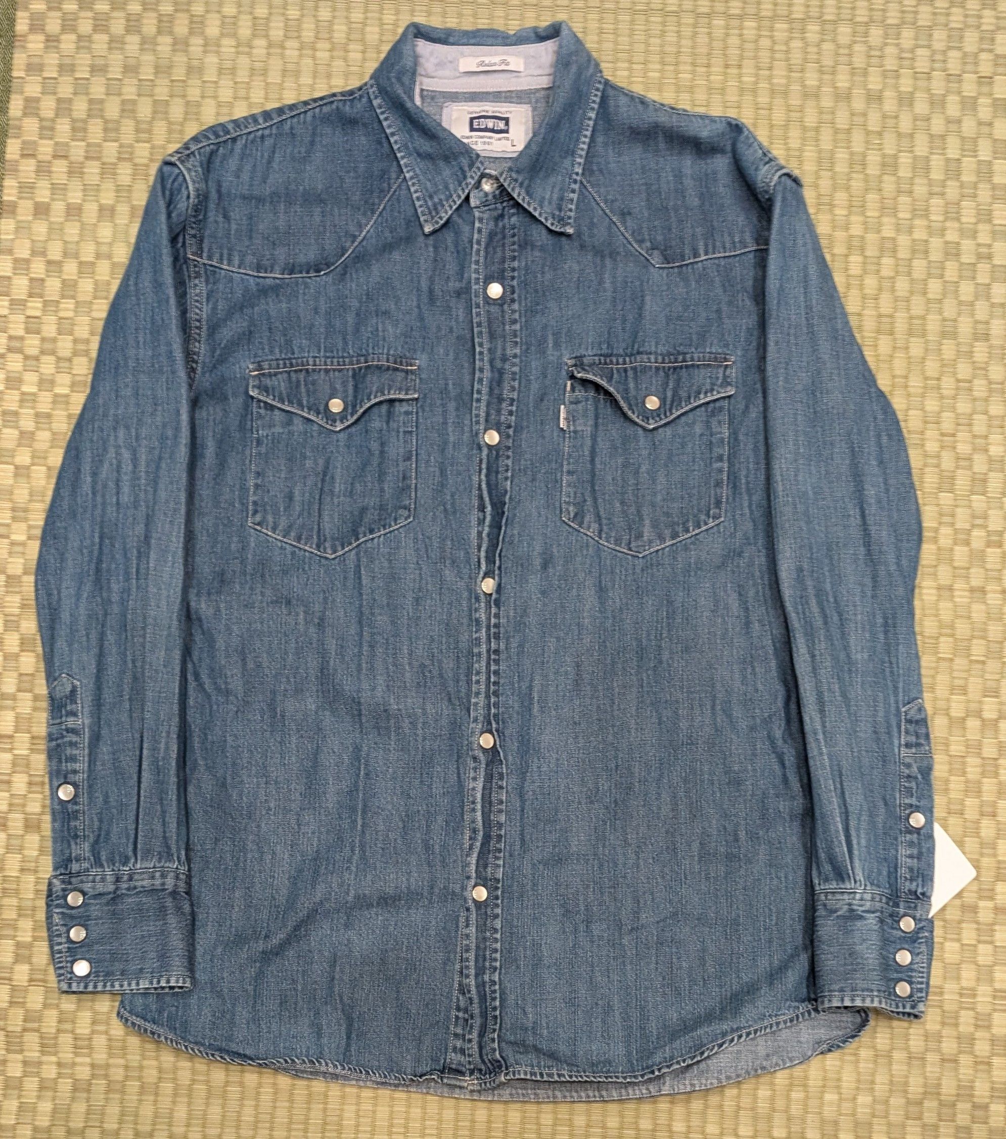Edwin Edwin Pearl Snap Button Western Shirt Blue Relaxed Fit Size US L / EU 52-54 / 3 - 1 Thumbnail