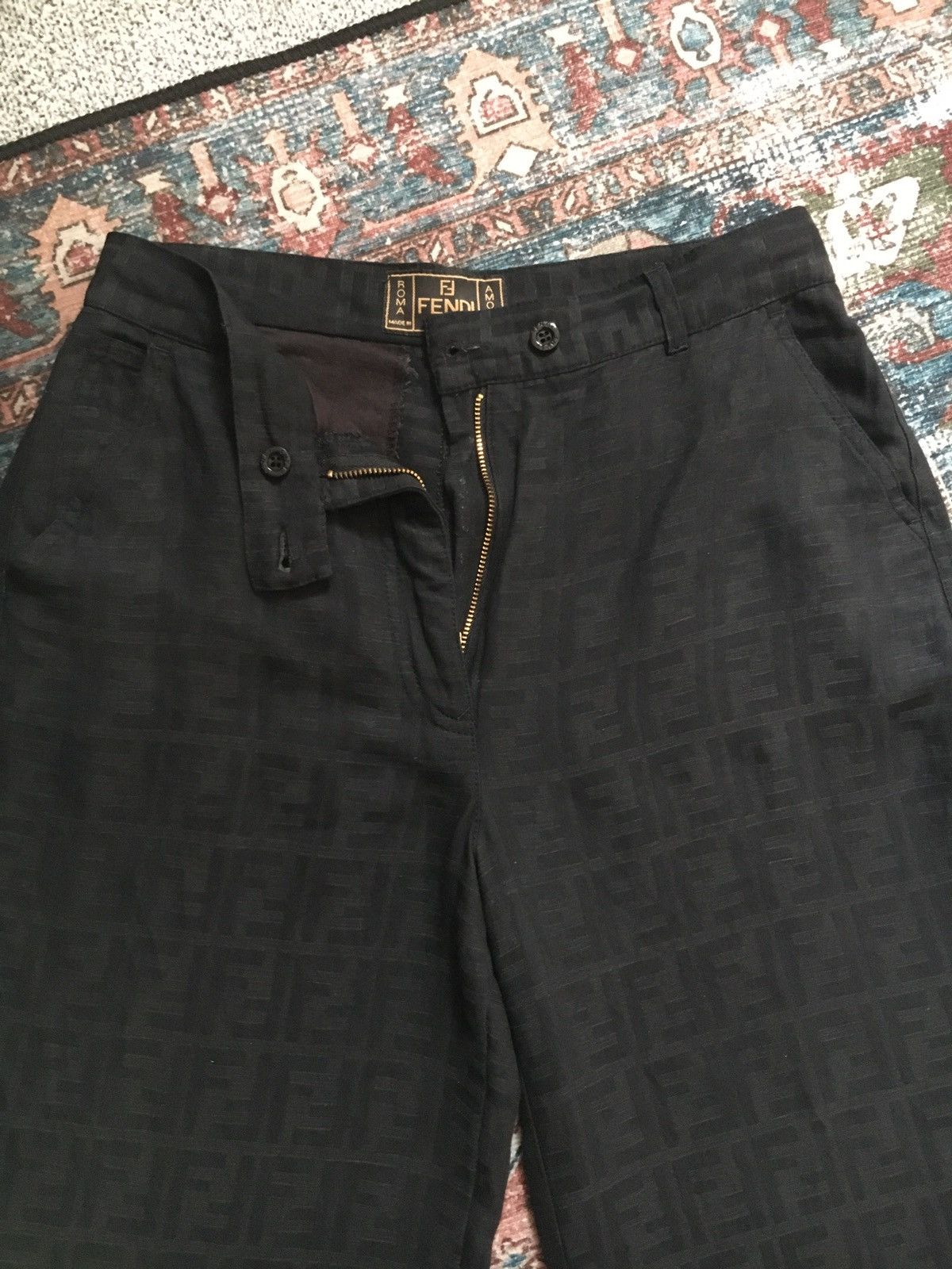 Fendi Vintage Fendi Black Zucca Monogram Linen Pants Size 30" / US 8 / IT 44 - 4 Thumbnail