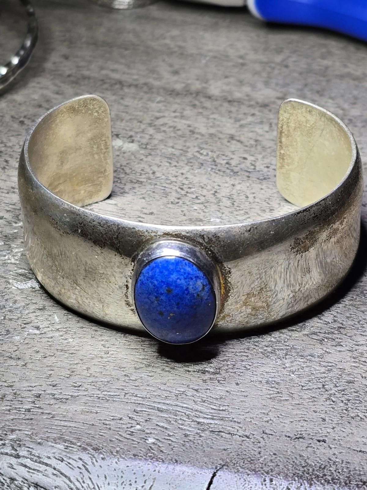 TED LAPIDUS Vintage Sterling Lapis Cuff Bracelet Navajo Signed G Nelson Size ONE SIZE - 1 Thumbnail